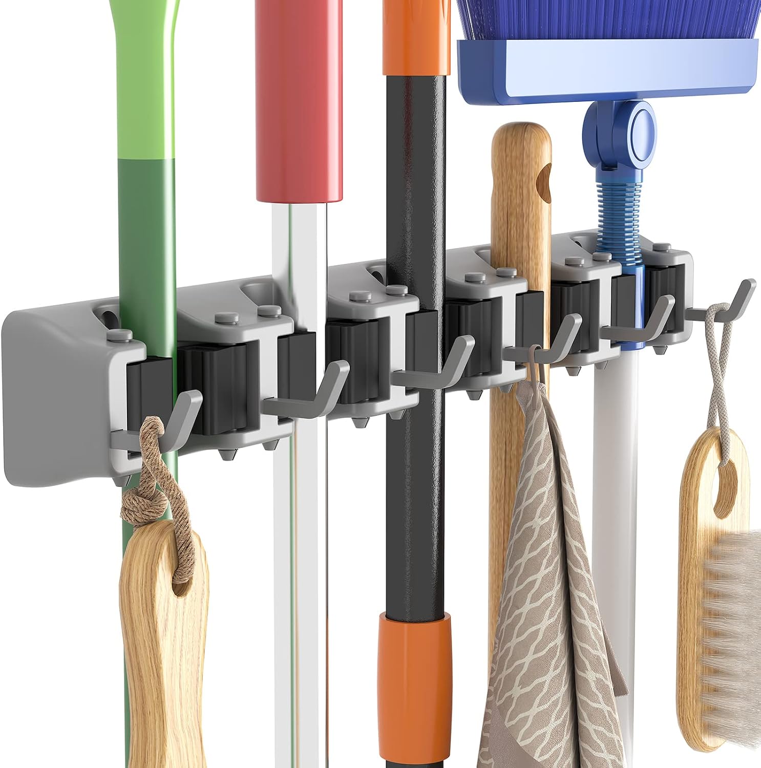 Detalle de Lifewit 22068 Wall-Mounted Broom and Mop Holder, 5 Slots and 6 Hooks