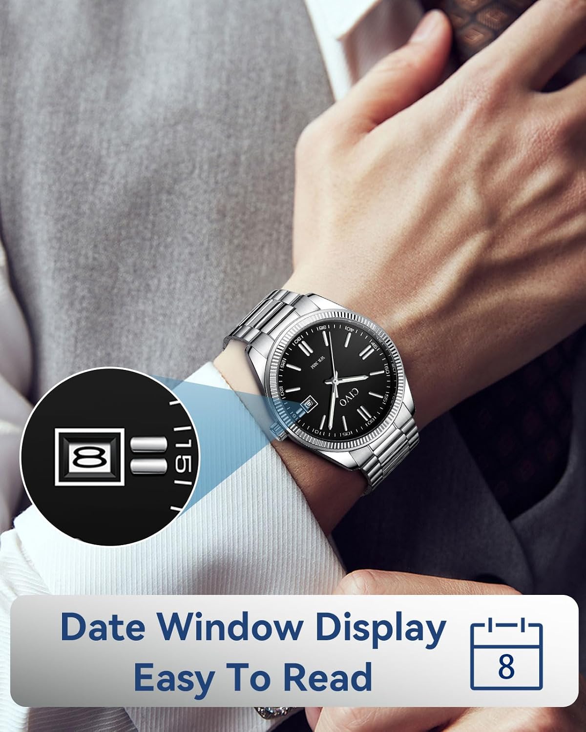 Detalle de CIVO Herren Uhr Edelstahl Analoguhr mit Datum