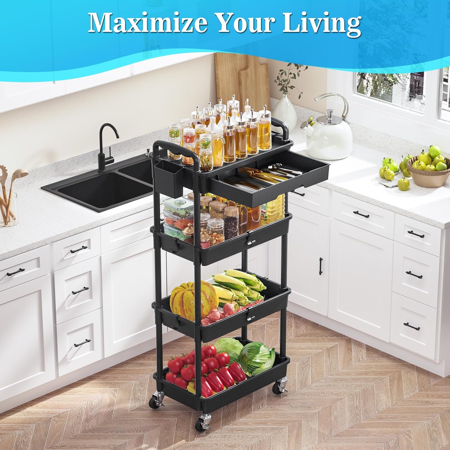 Detalle 2 de SUNALLY 4-Tier Rolling Cart