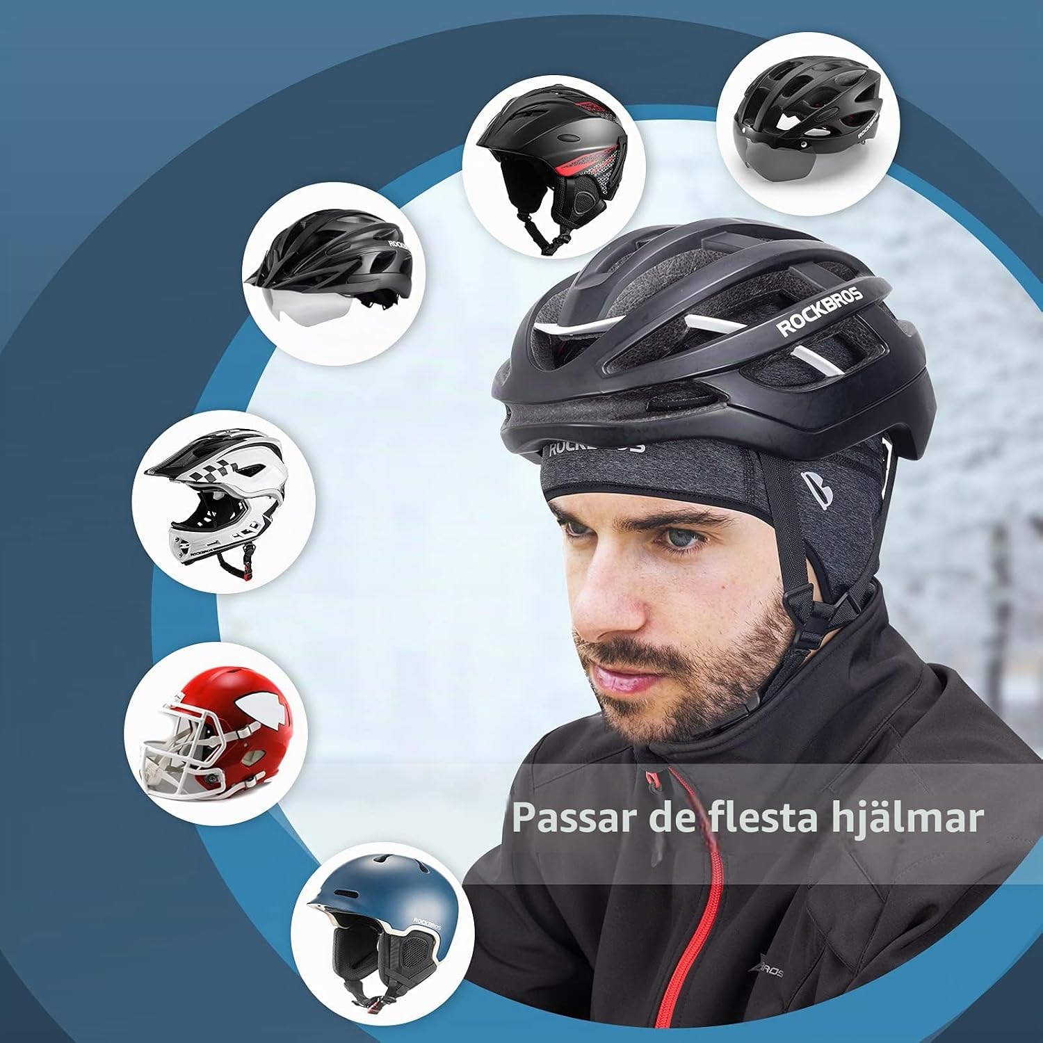 Thumbnail 3 de ROCKBROS cykelmössa för vinterbruk, vindtät med öppningar för glasögon