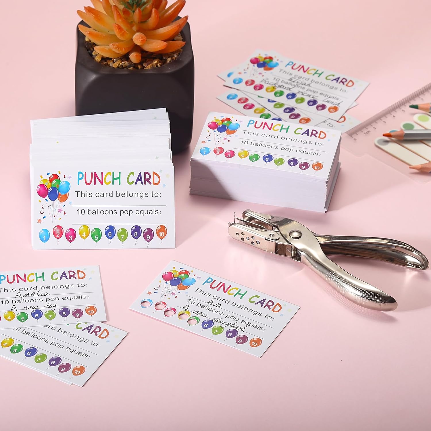 Detalle de ONEDONE ODKPQQ Punch Cards, 200 Paper Balloon Reward Cards with Hole Puncher