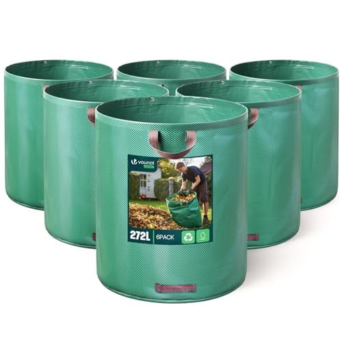 VOUNOT Sacs à Déchets XXL 272L – Lot de 6 sacs de jardin résistants et réutilisables avec poignées et cerclage