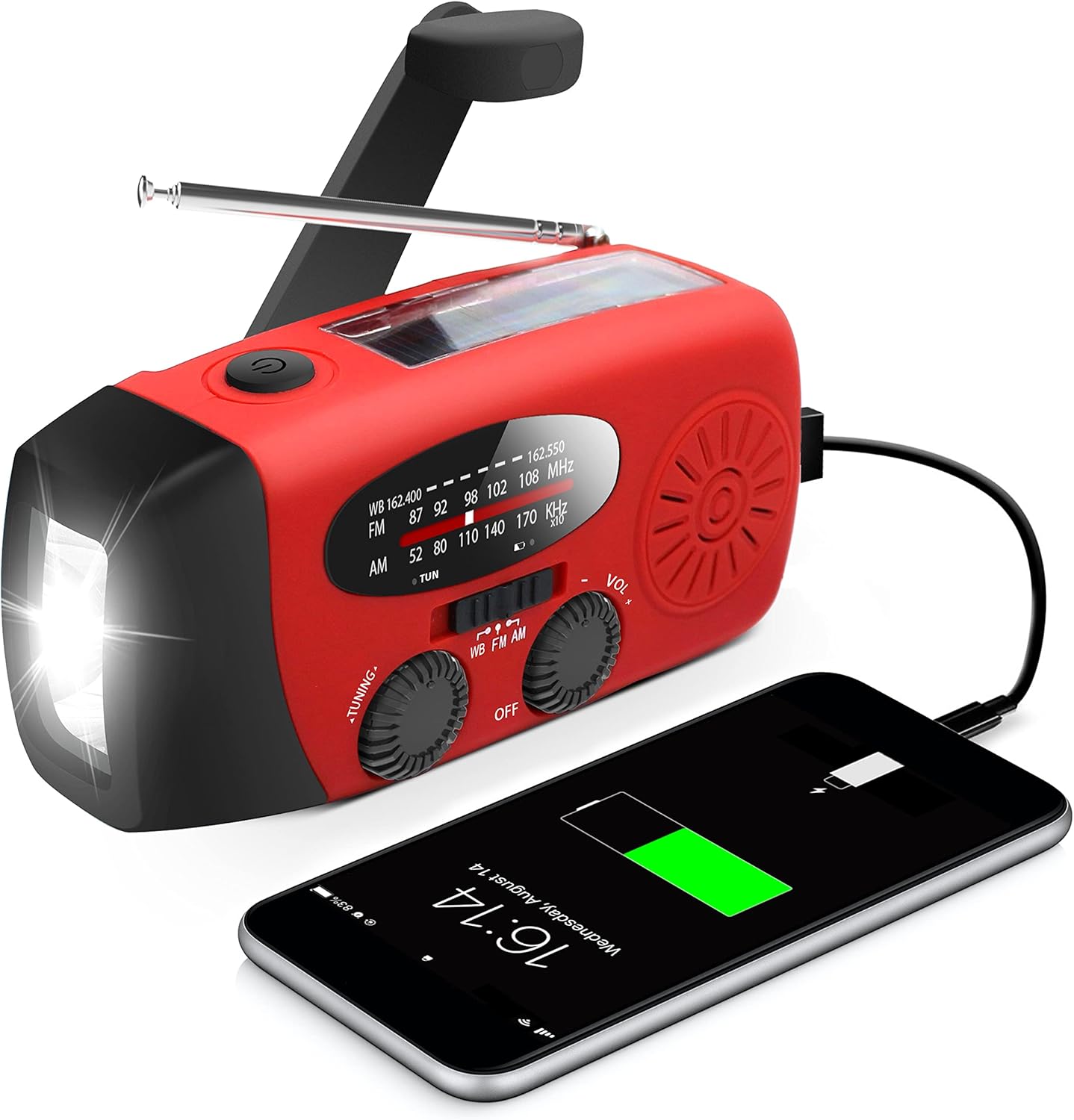 RunningSnail Emergency Hand Crank Radio with LED Flashlight, AM/FM NOAA Weather Radio & 2000mAh Power Bank
