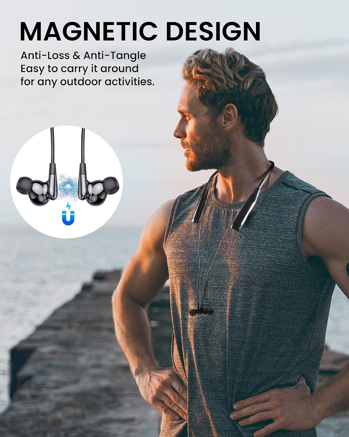 Detalle de LAMA Bluetooth Neckband Earphones with 100H Playtime and IPX4 Waterproof