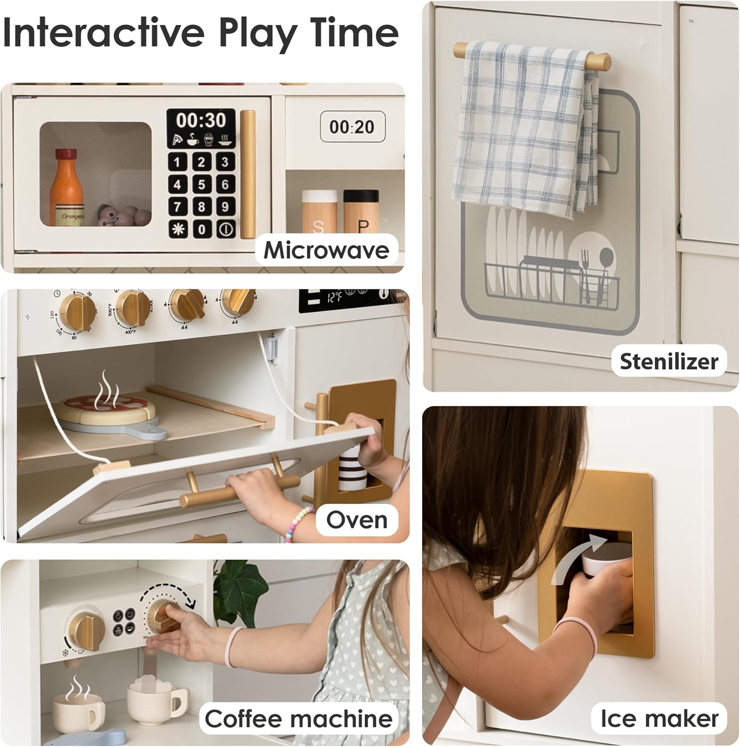 Detalle 2 de Wooden Play Kitchen for Kids 15+ Accessories 🍽