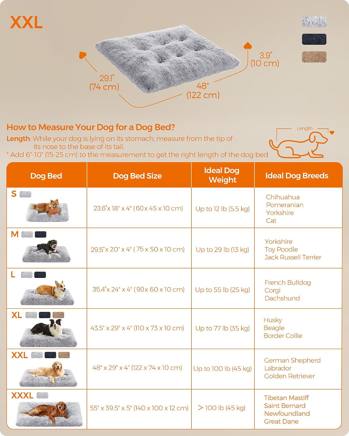Detalle 2 de FEANDREA BOBBEE PGW204G01 Dog Bed, 10 cm Plush Mat, Washable, Non-Slip Base