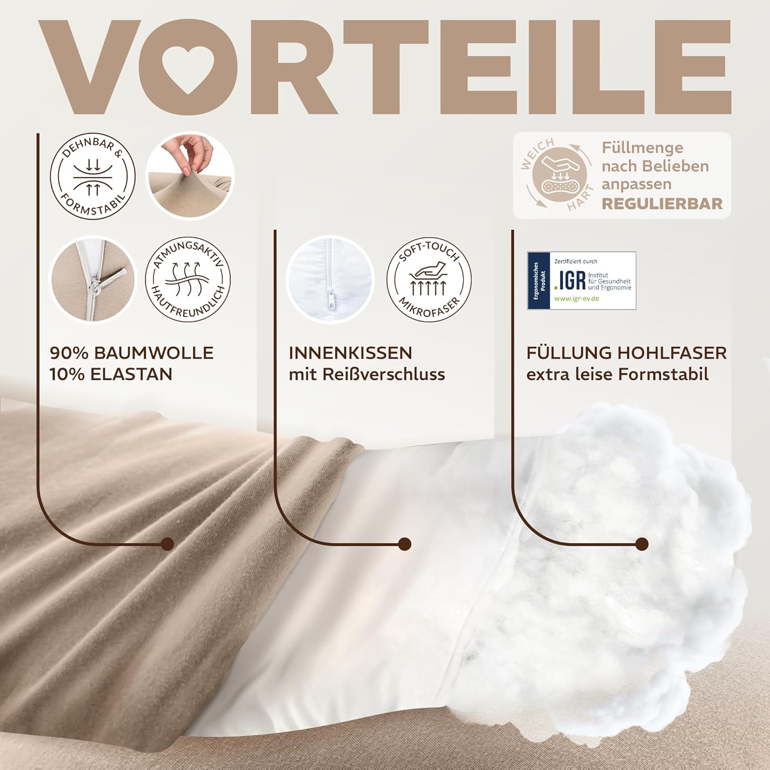 Thumbnail 2 de sei Design Stillkissen XXL 190x35 cm – Ergonomisch zertifiziert, waschbar, mit Faserbällchenfüllung und Premium-Jersey-Bezug