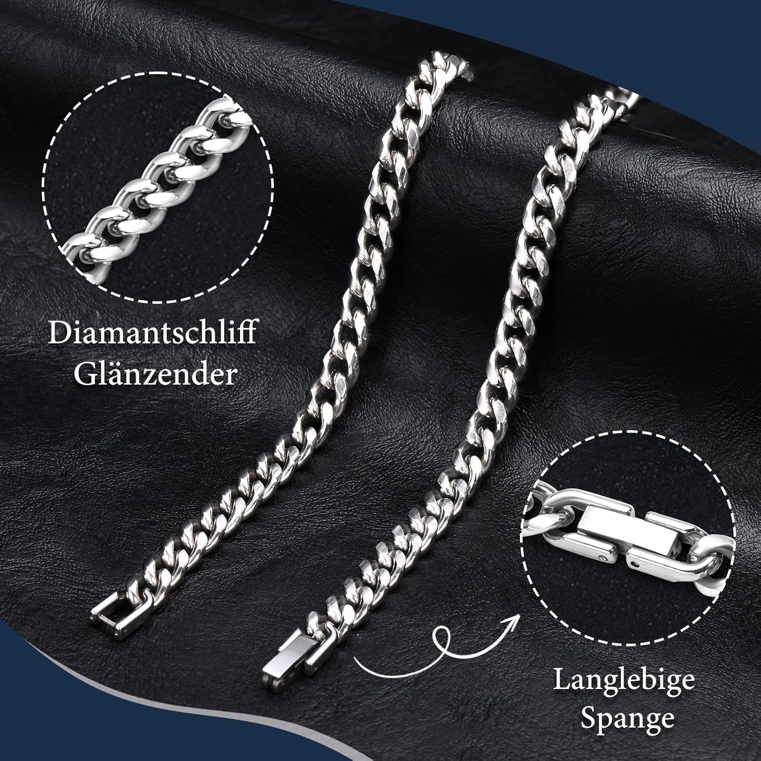 Thumbnail 2 de Sohn Geschenke Halskette Herren Silber – Kuba/Edelstahlkette mit 316L, 6 mm Breite, 50 cm