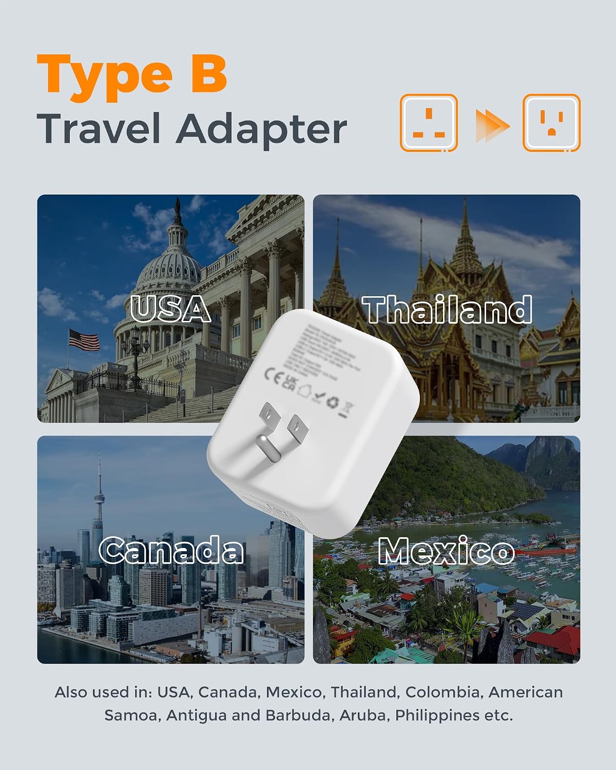 Detalle 2 de TESSAN UK to US Plug Adaptor 4‑in‑1 with USB C & USB A