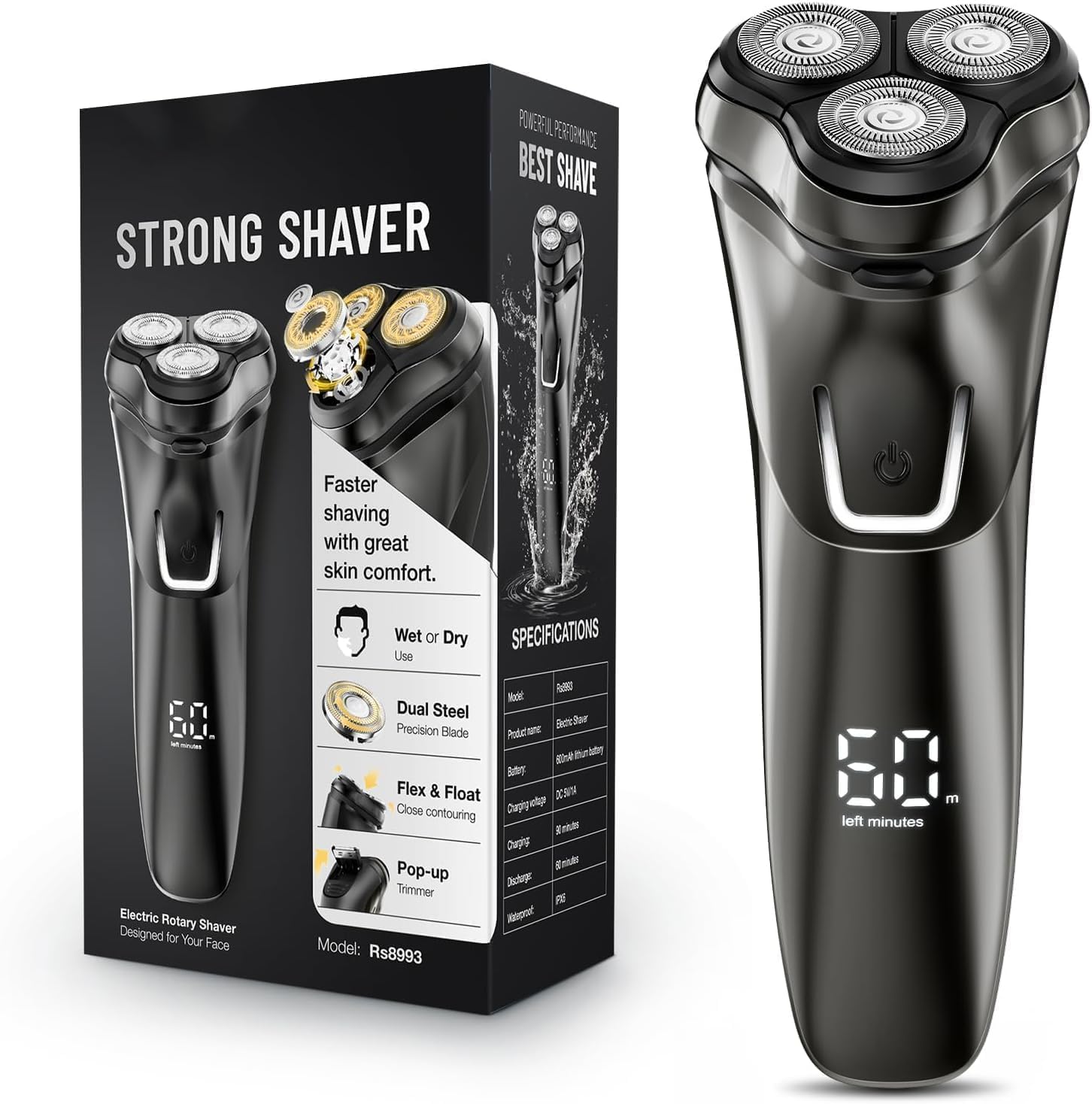 Detalle de Cordless Electric Razor for Men: 4D Floating Shaver with LED Display, Travel Lock and USB Rechargeable Trimmer