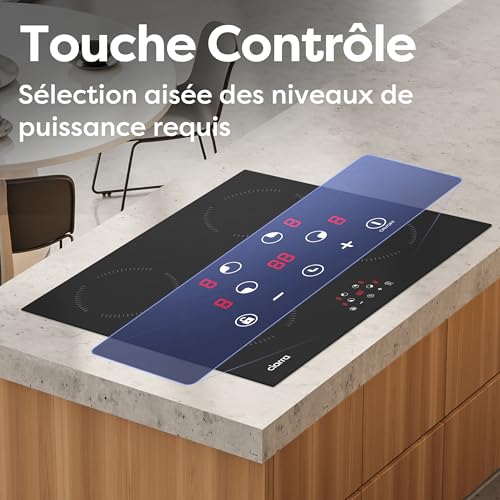 Detalle de CIARRA Plaque à Induction encastrable 60 cm – 4 feux, Puissance limitée 2,8/3,5/6 kW