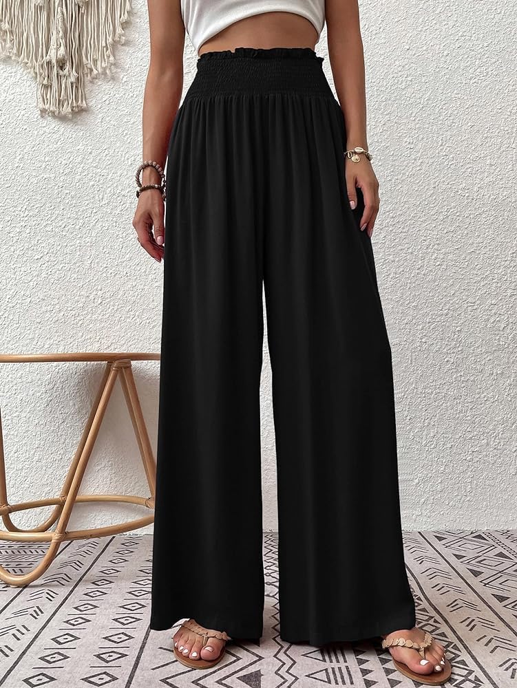 Detalle de Cicy Bell Damen Palazzo Hose – elastische Taille, gerader Schnitt, Taschen, locker und vielseitig