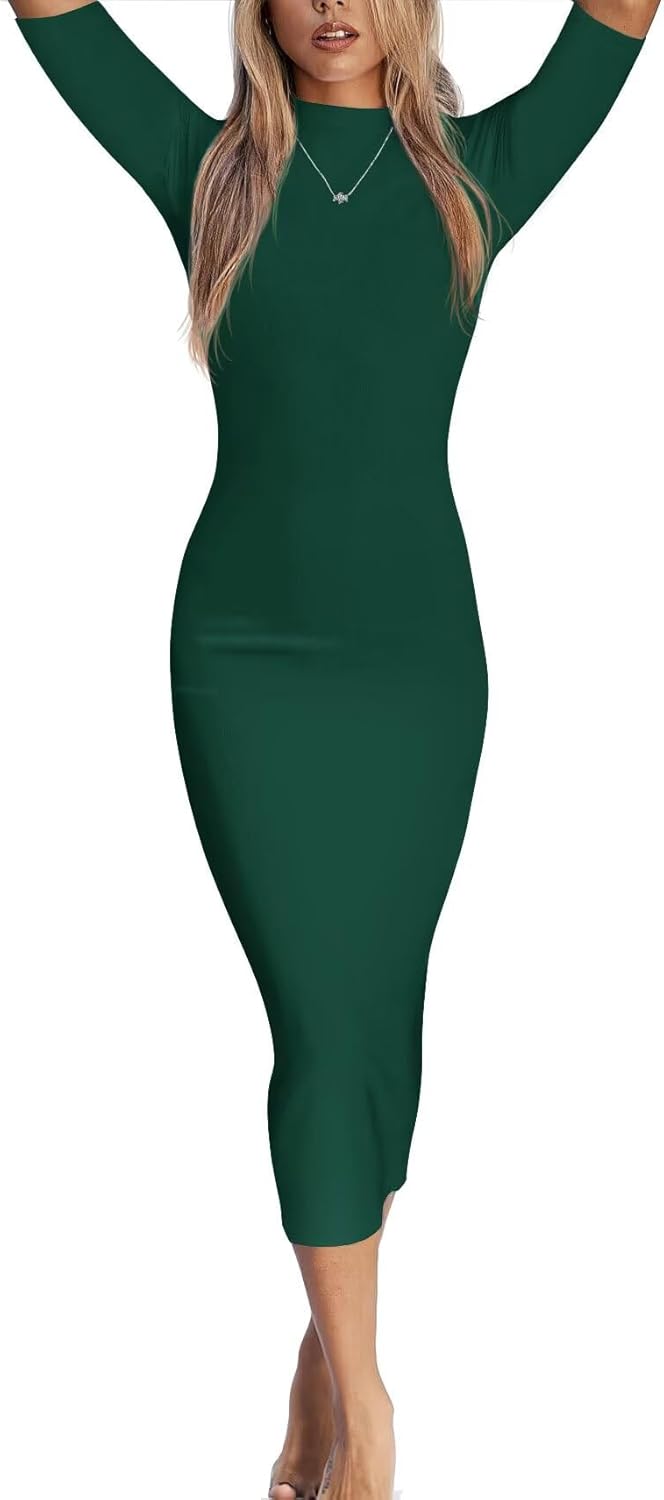 Thumbnail 1 de LACOZY Womens Ribbed Midi Bodycon Dress – Short Sleeve Ruched Pencil Wedding Guest Dress