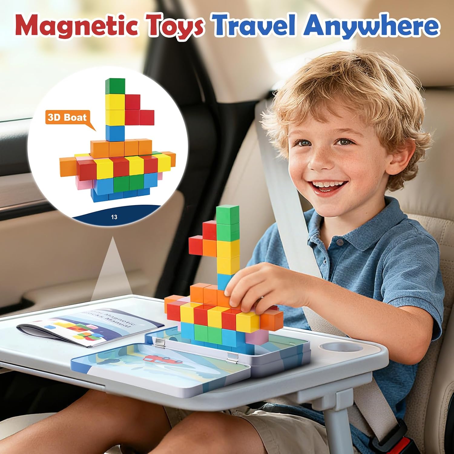 Detalle 2 de 52 PCS Magnetic Blocks with Metal Box: A Compact STEM Travel Set for 3+