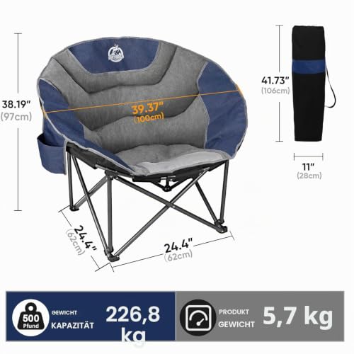 Detalle de Northroad Übergroßer Camping Mondstuhl – Gepolsterter Faltstuhl mit Rücklehne, Tragfähigkeit bis 227 kg