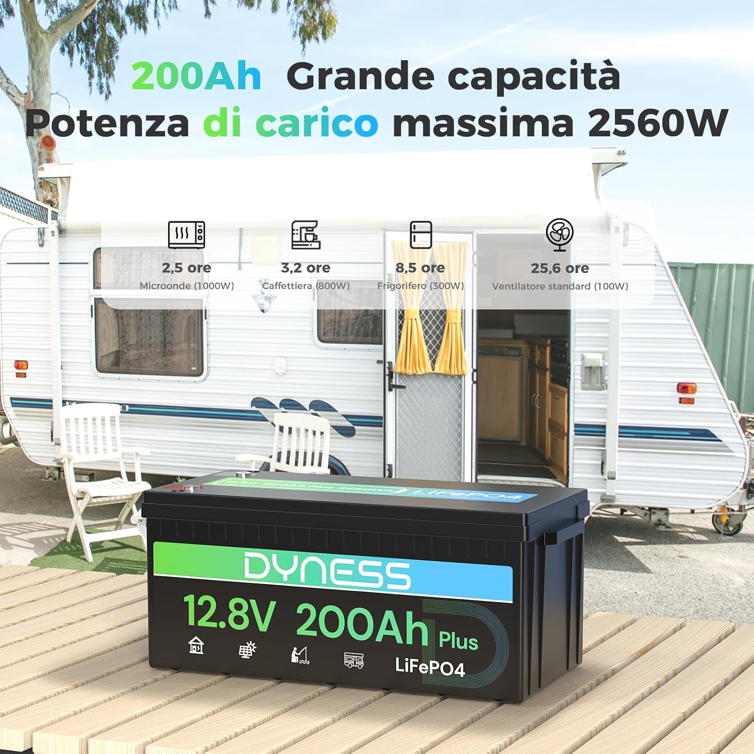 Thumbnail 5 de Dyness 12V 200Ah LiFePO4 batteria per camper e nautica