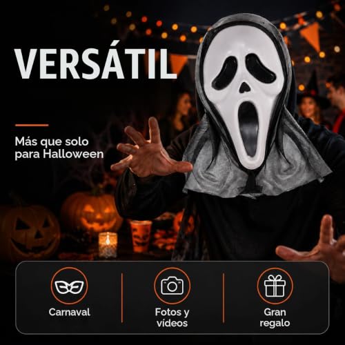 Thumbnail 7 de Costumed máscara Scream Ghostface para Halloween, de plástico flexible