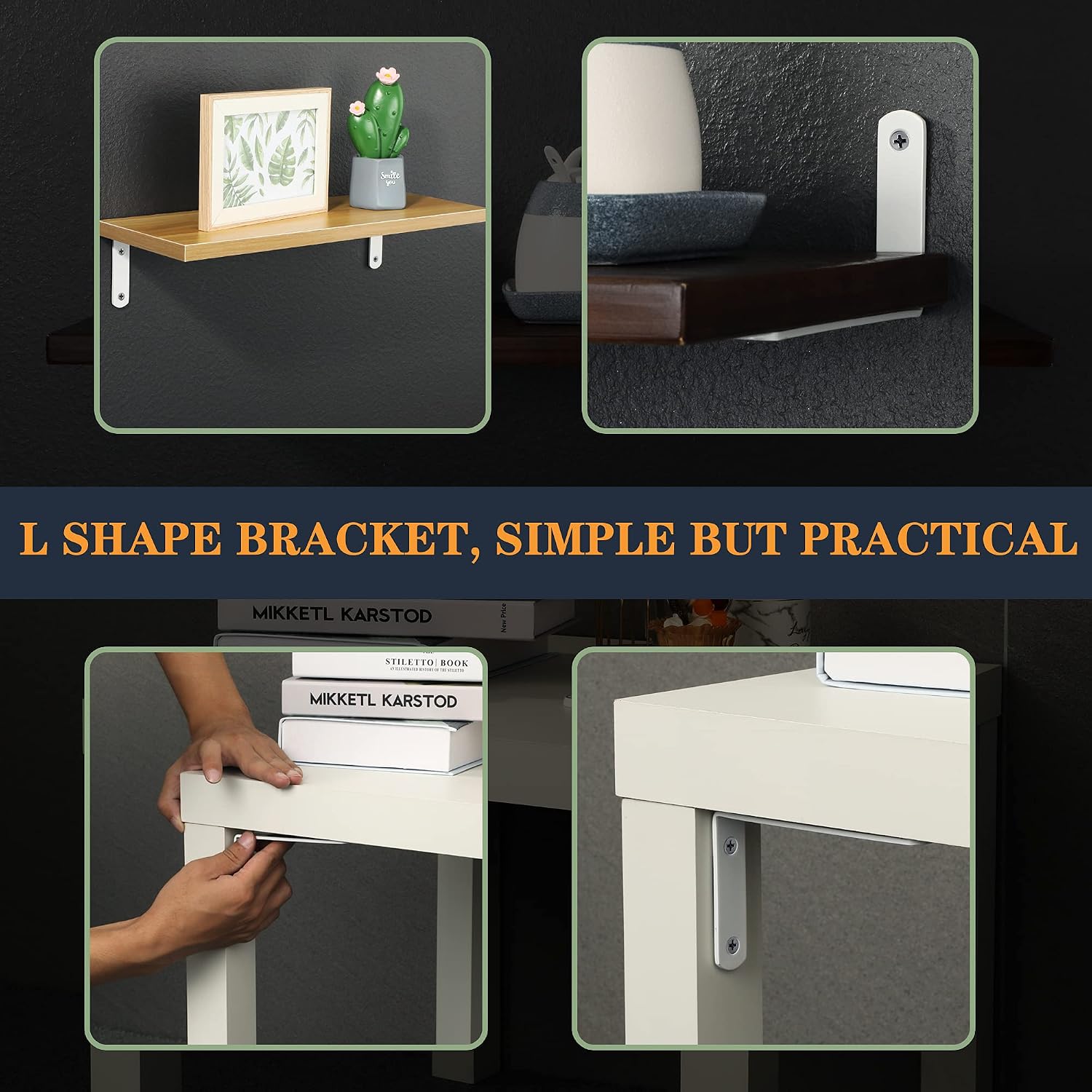 Detalle 1 de SAYAYO EJ5207W-4P stainless steel corner shelf brackets, 125mm x 75mm (4 pcs)