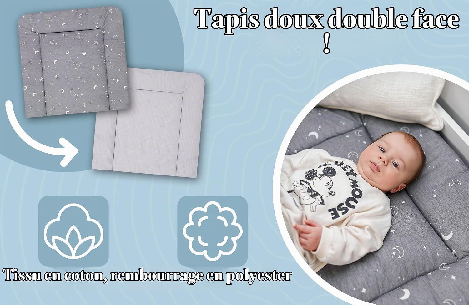 Detalle de Totsy Baby opvouwbaar aankleedkussen 75 x 72 cm met maanprint, wasbaar op 30 °C