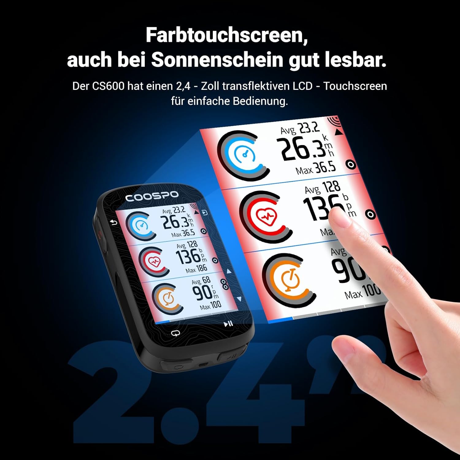 Thumbnail 1 de CooSpo Farbtouchscreen GPS-Fahrradcomputer CS600 mit Bluetooth/ANT+, Routennavigation und 36-Stunden-Akku