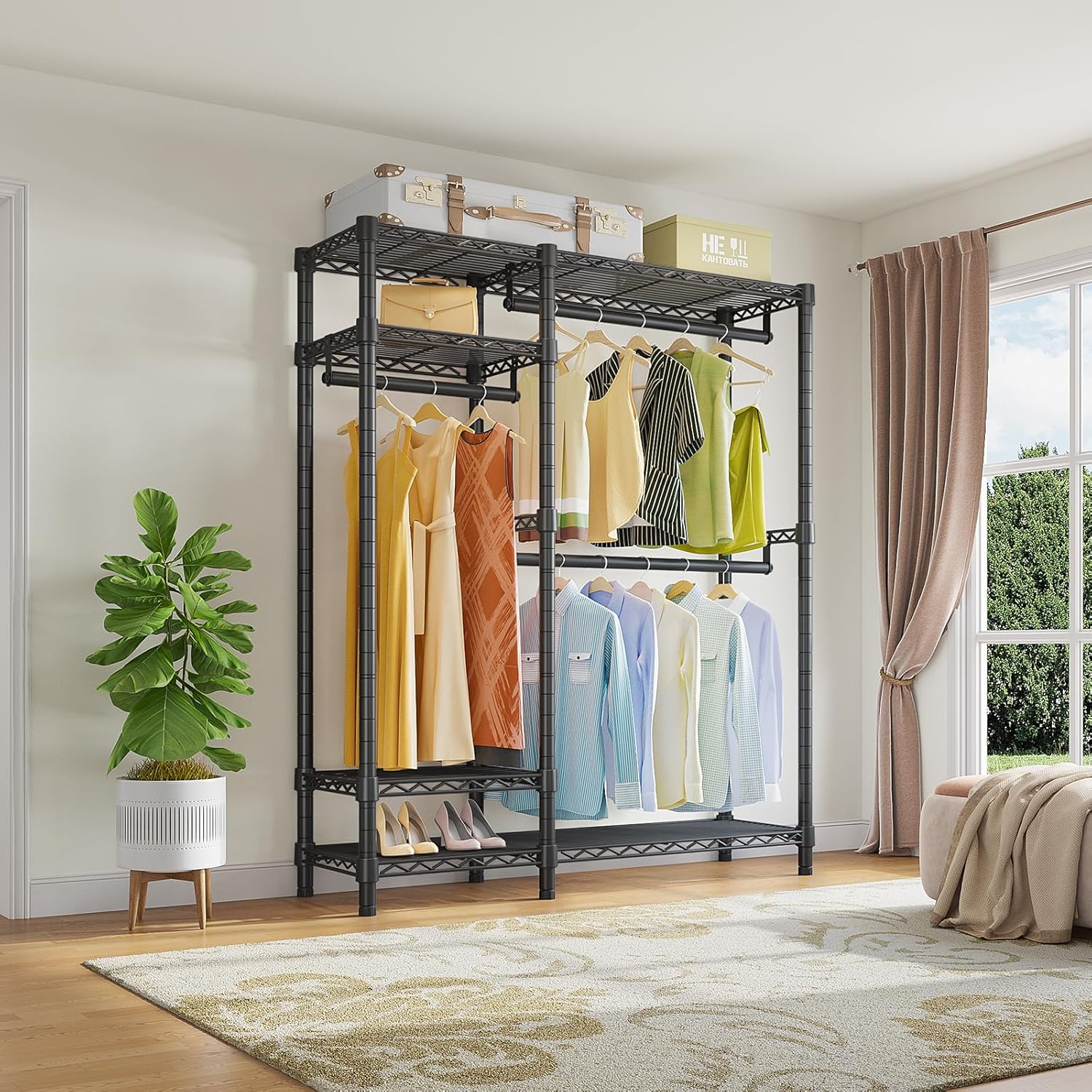 Detalle de VIPEK V2S Garment Rack with 4 Adjustable Shelves and 3 Hanging Rods