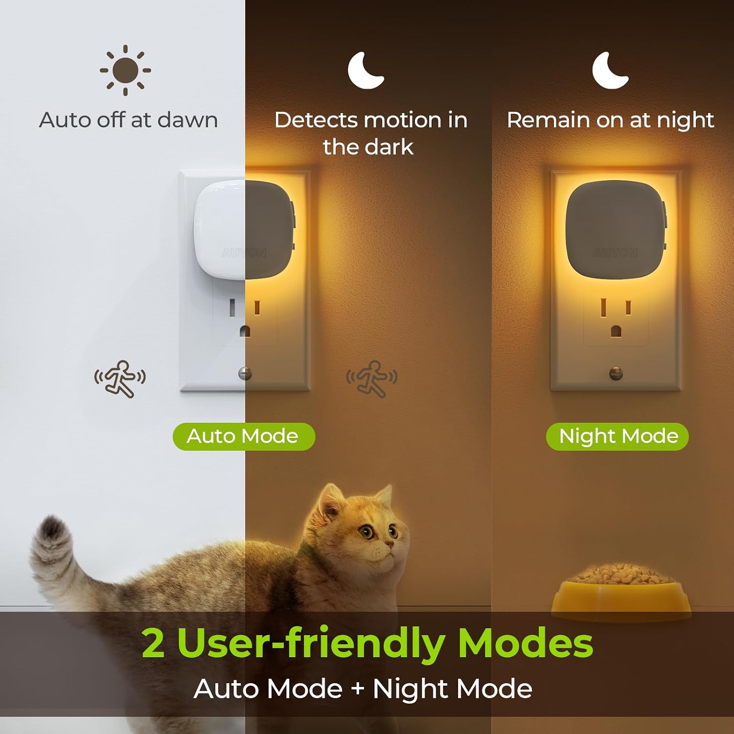 Detalle de AUVON N001A Plug-In LED Backlit Night Light, Amber, Motion Sensor, Dimmable