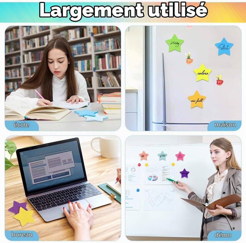 Thumbnail 6 de AUAUY 5411015 stervormige zelfklevende notitieblokken, 8 kleuren