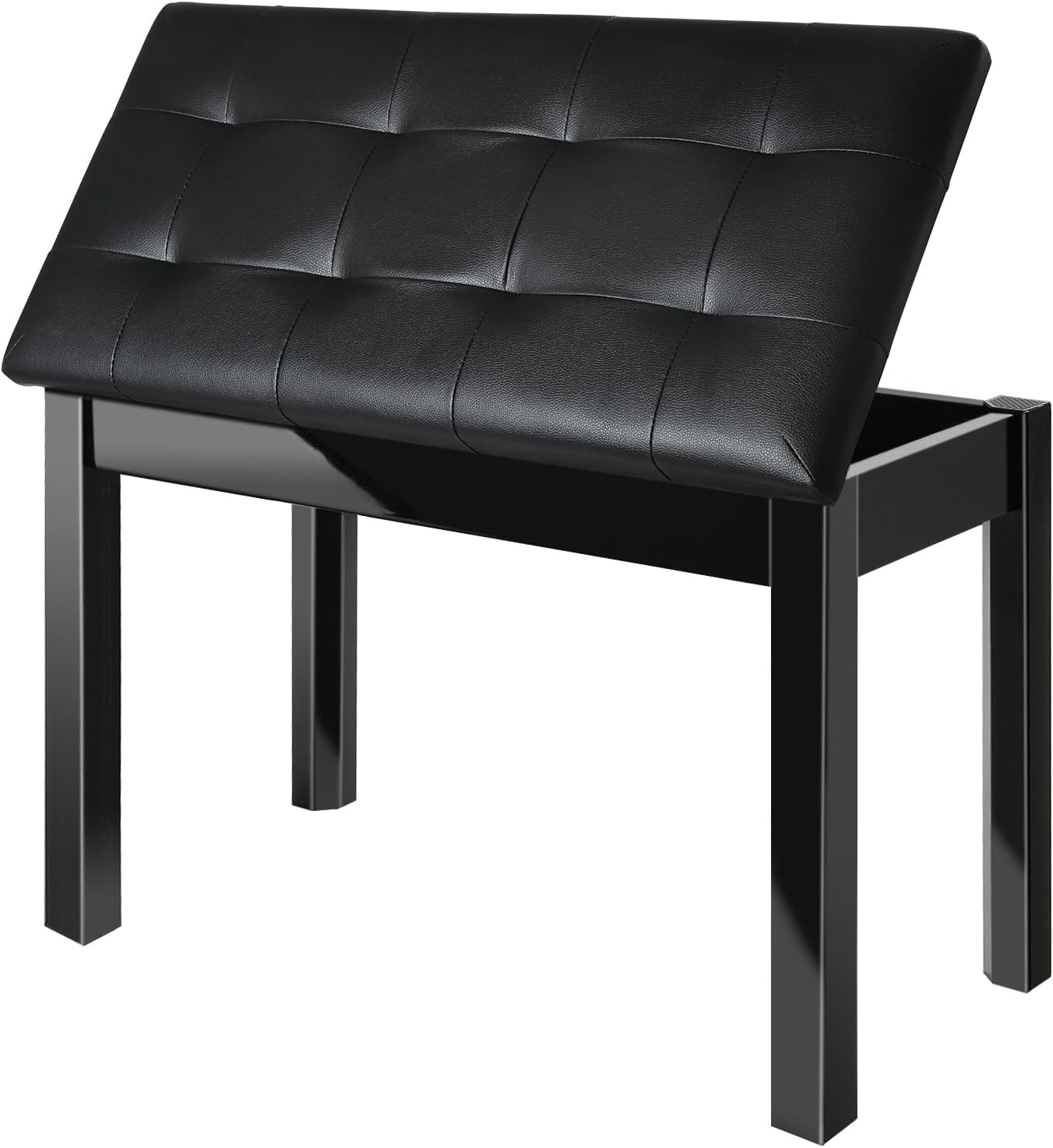 Detalle de AODSK GQY-BLK-SBN1 Wooden Duet Piano Bench, Black, Padded Seat and Storage
