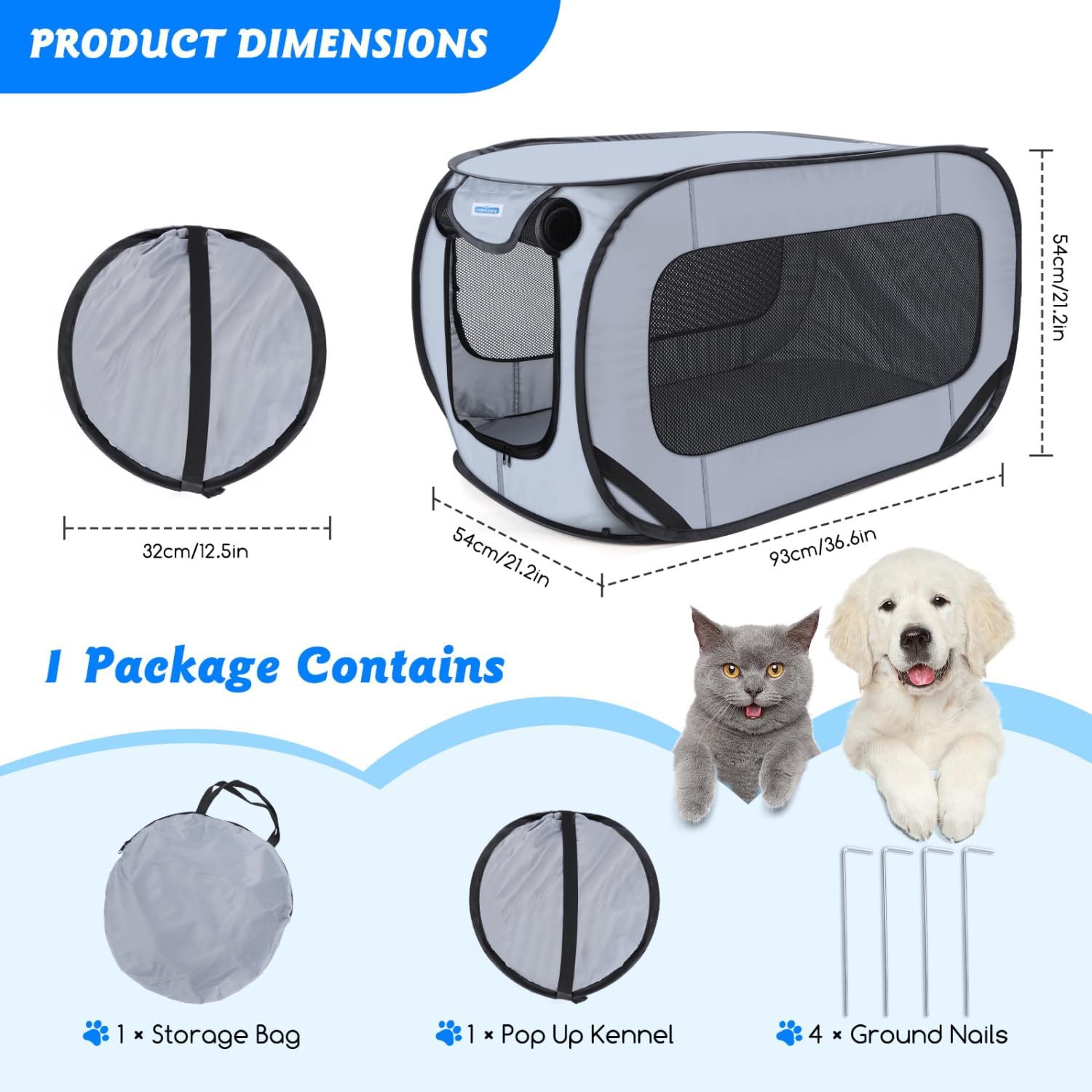 Detalle 2 de Nobleza Cage Portative pour Chien/Chat de Voiture et Parc Pliable – 93 × 54 × 54 cm, Oxford Imperméable