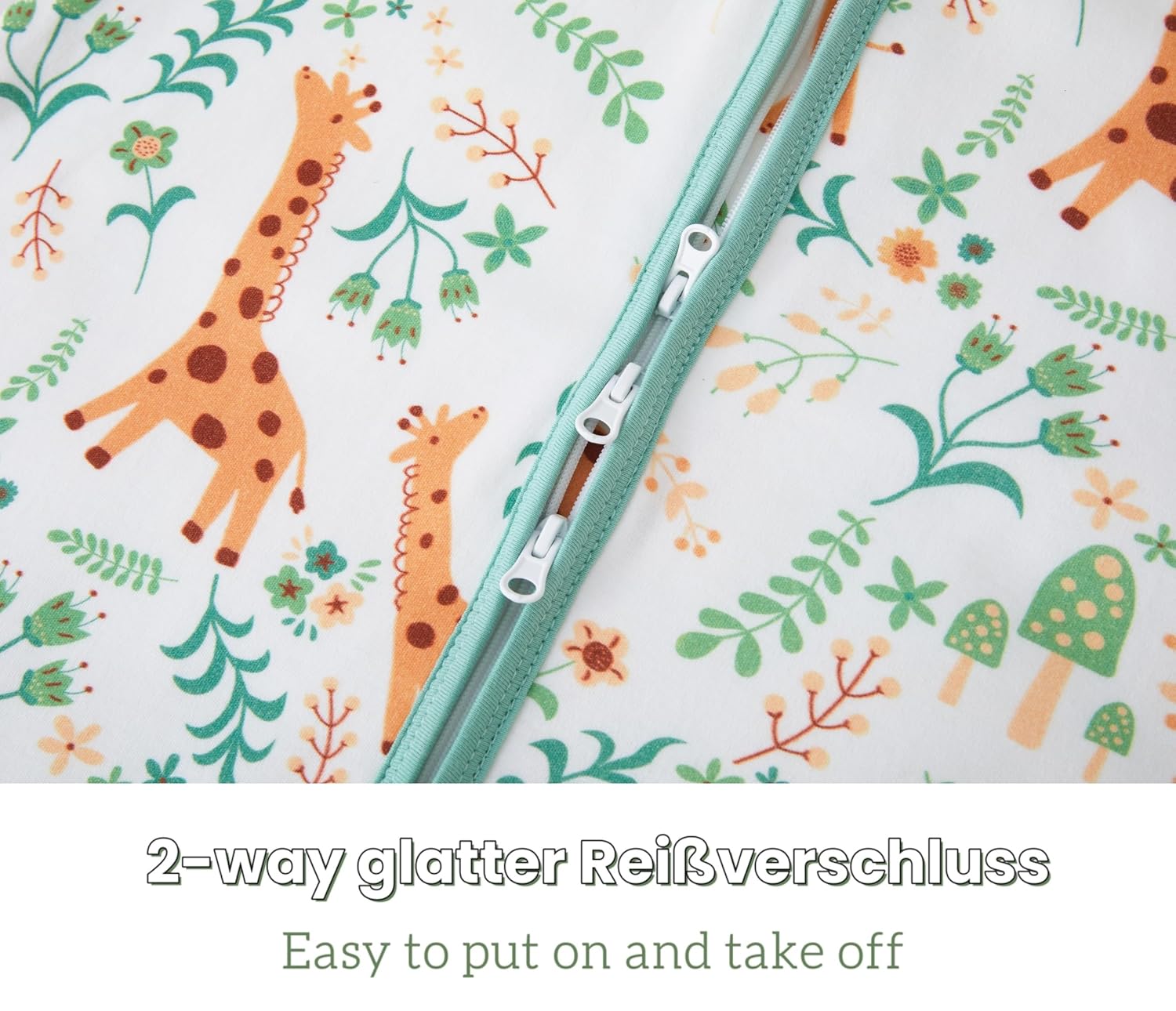 Detalle 2 de Chilsuessy Baby-Schlafsack mit Beinen und Füßen aus 100% Baumwolle (Ganzjahres 1.5 Tog) – Giraffe, 100 cm