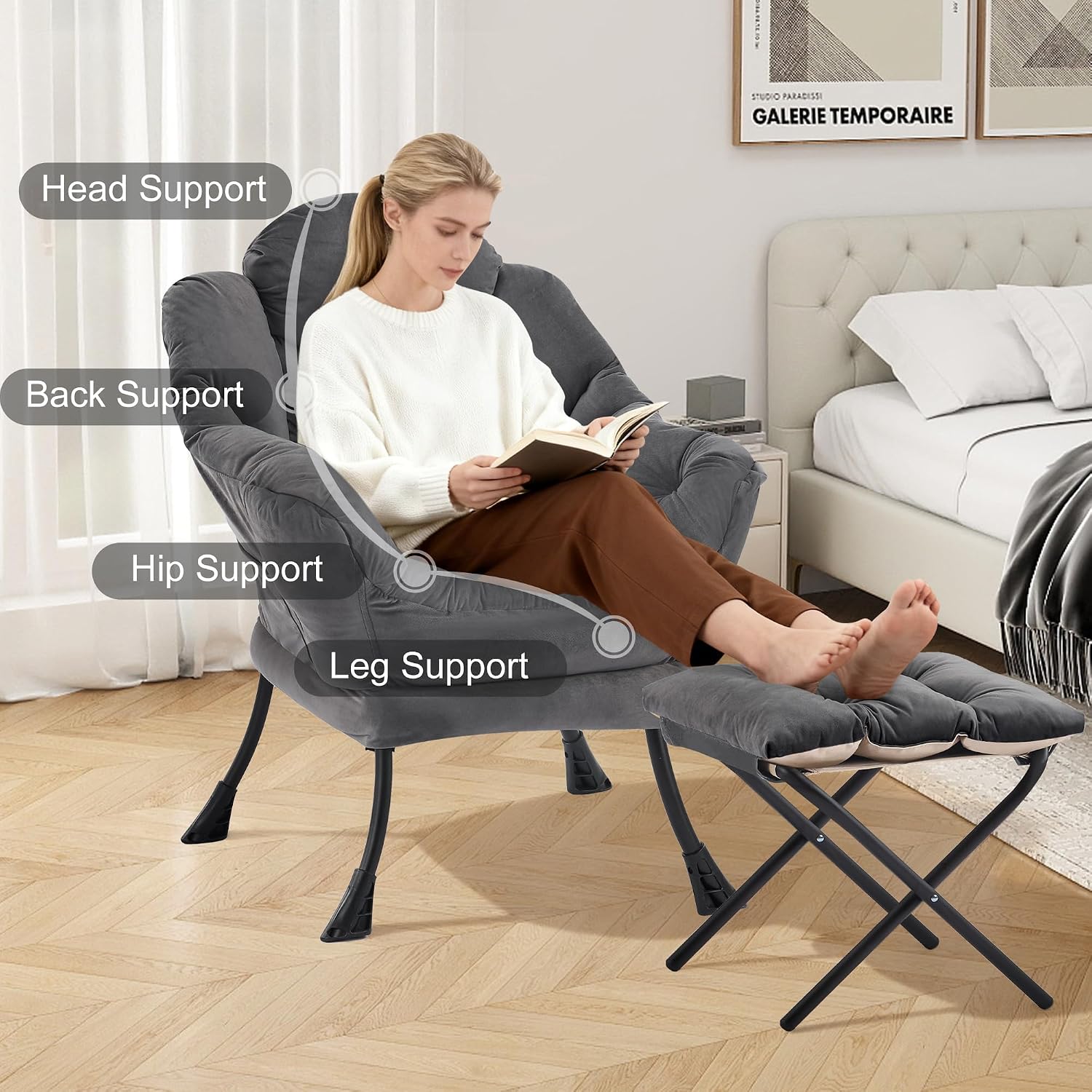 Detalle 2 de Zedachica LCO-13 Lazy Chair and Ottoman, Dark Grey Velvet Lounge Set