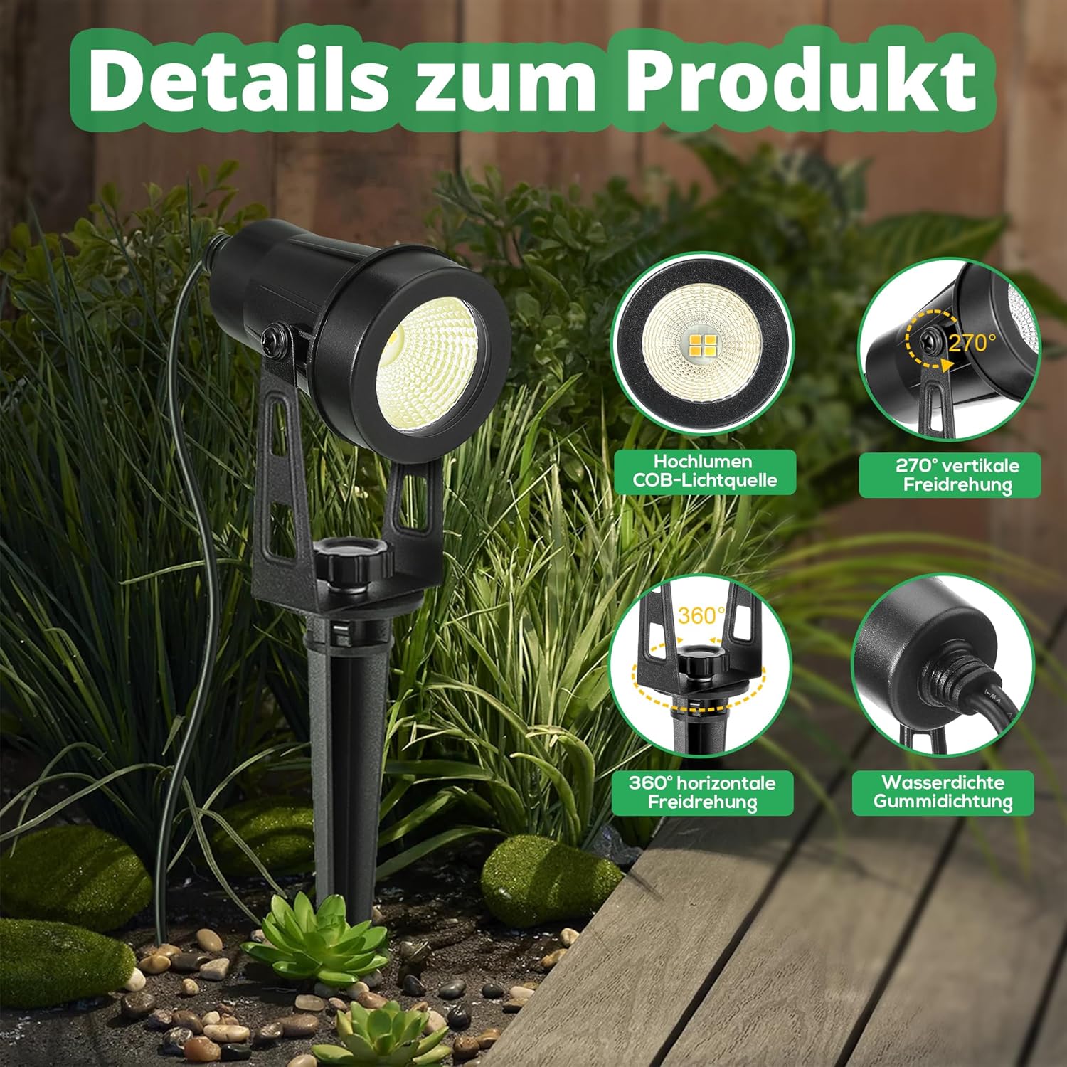 Thumbnail 4 de HUAEU LED-Gartenbeleuchtung 26 m Bodenstrahler-Set (8-in-1), 3000K Warmweiß, 12V, IP65