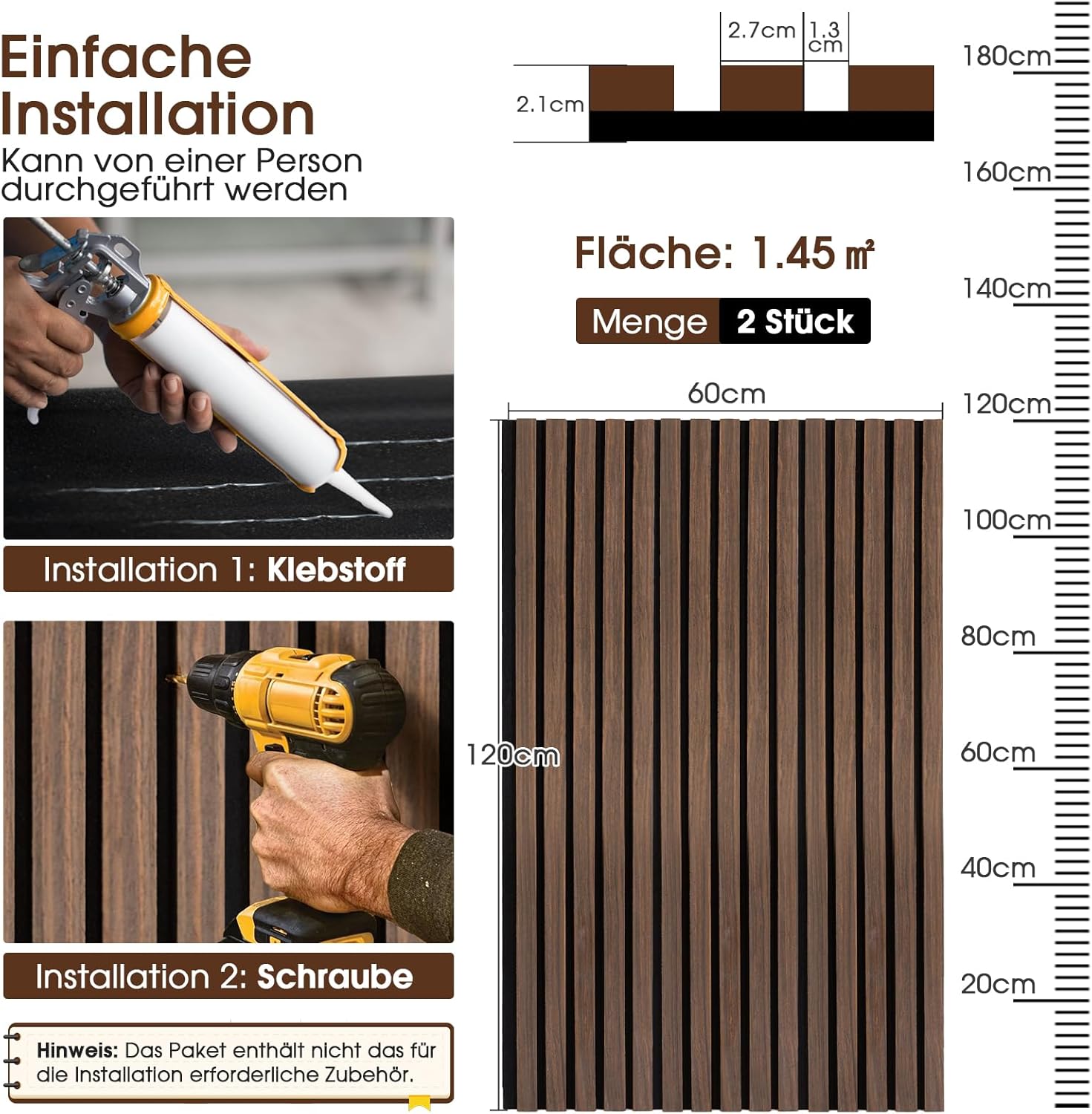 Thumbnail 3 de LARWORKS Akustikpaneele Holz (Walnuss), 2 Stück 120×60 cm – Wandpaneele zur Verbesserung der Raumakustik