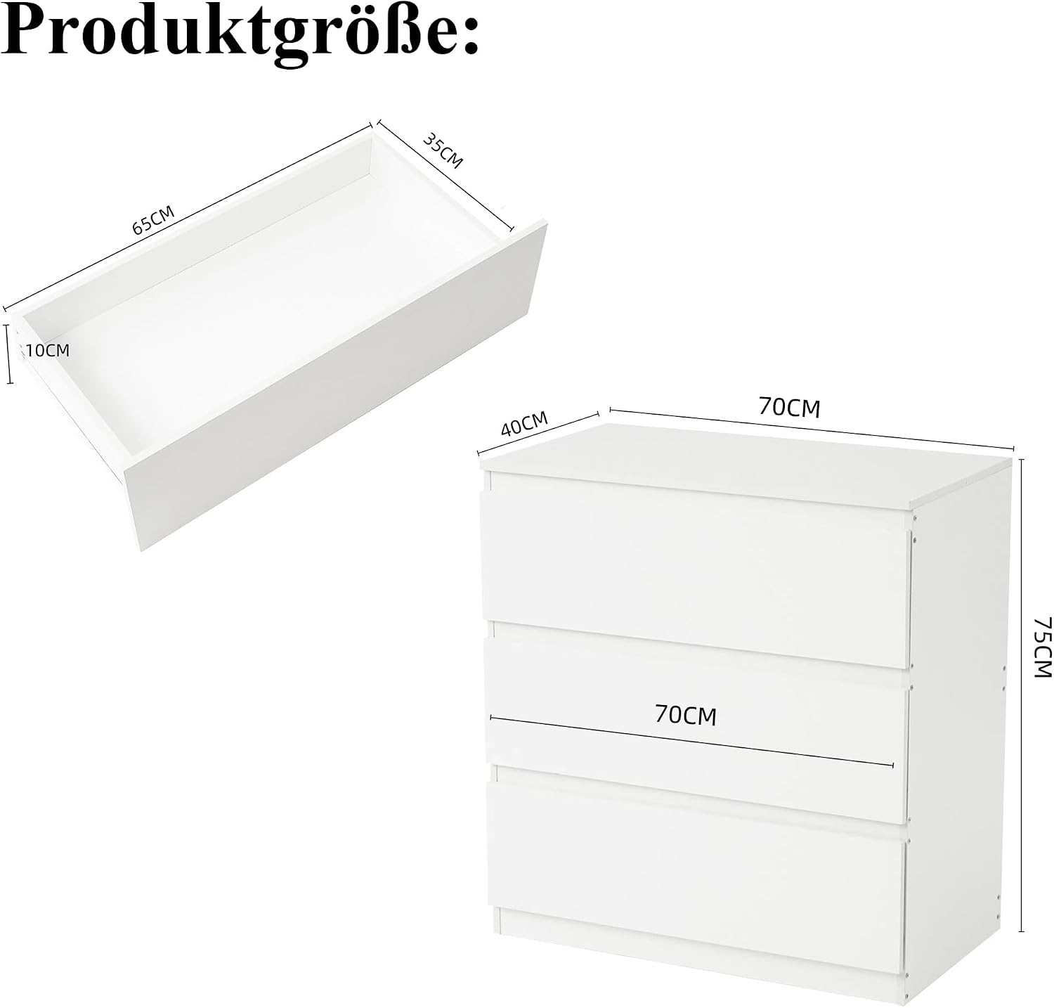 Detalle de Liink1Ga LIKE-75-WH commode met 3 laden, wit en 70 cm breed