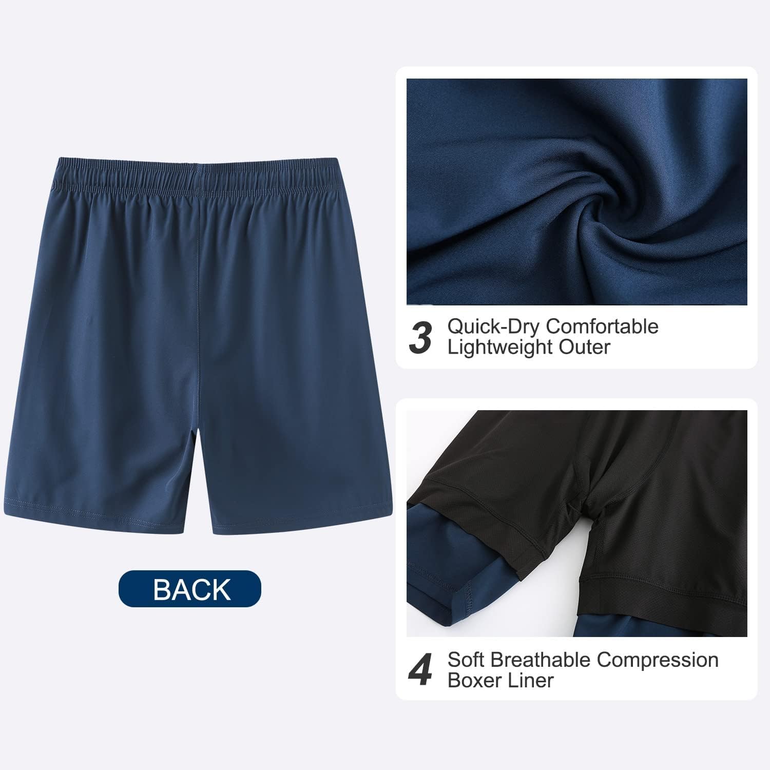 Thumbnail 4 de HODOSPORTS Mens 7" Swim Trunks with Compression Liner — Quick Dry, Zipper Pockets, and Secure Fit