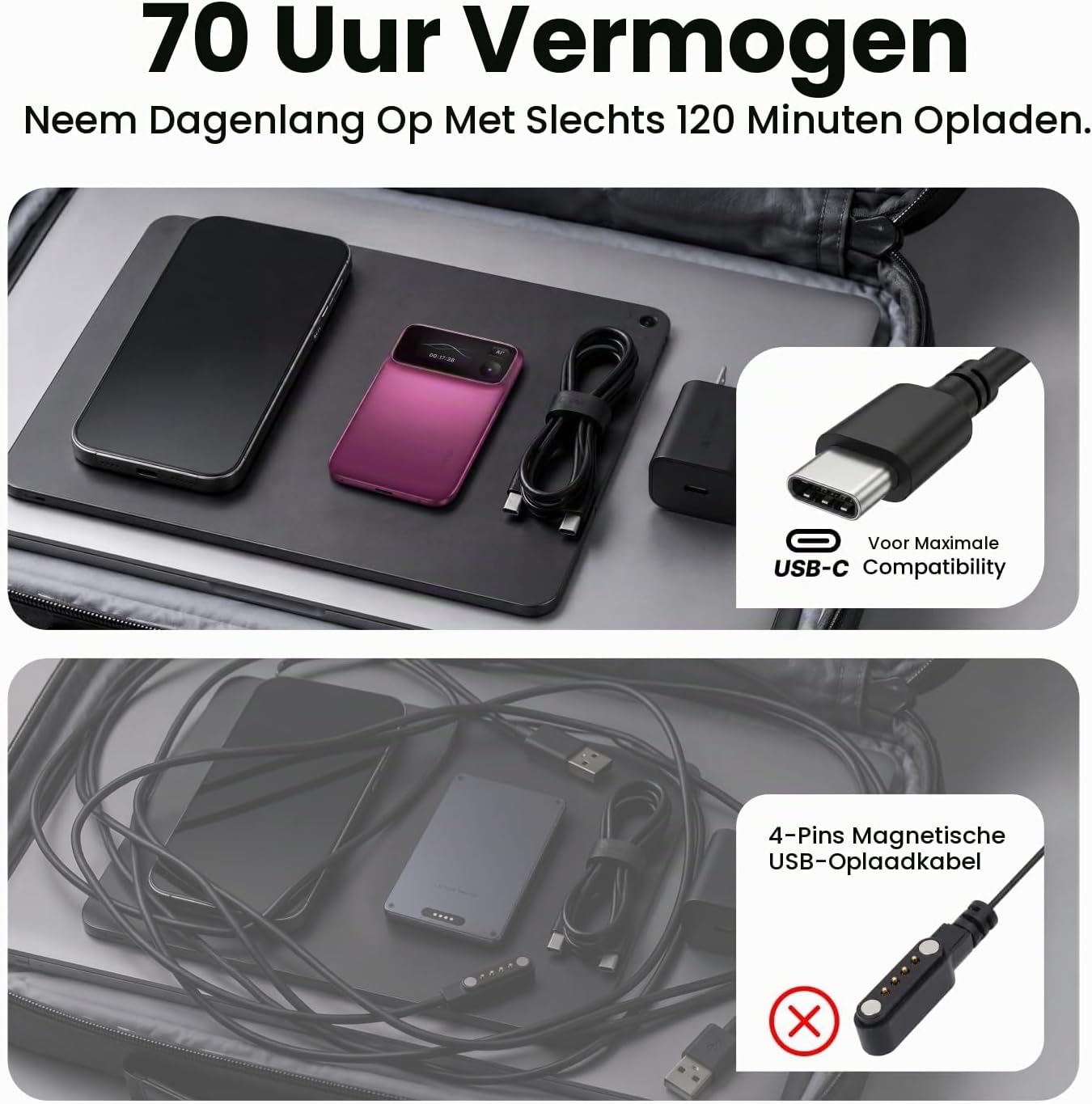 Detalle 2 de comu TN20-CA-BL AI-dicteerapparaat met 16 GB opslag en 6-microfoonmatrix