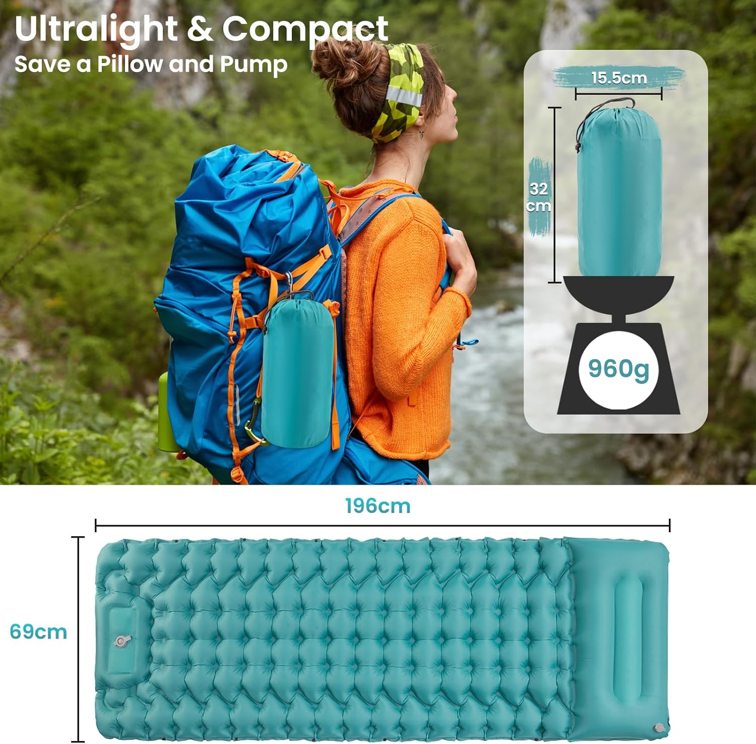 Detalle 2 de Satisure Camping Isomatte wasserdicht mit 50 Sekunden Pumpe