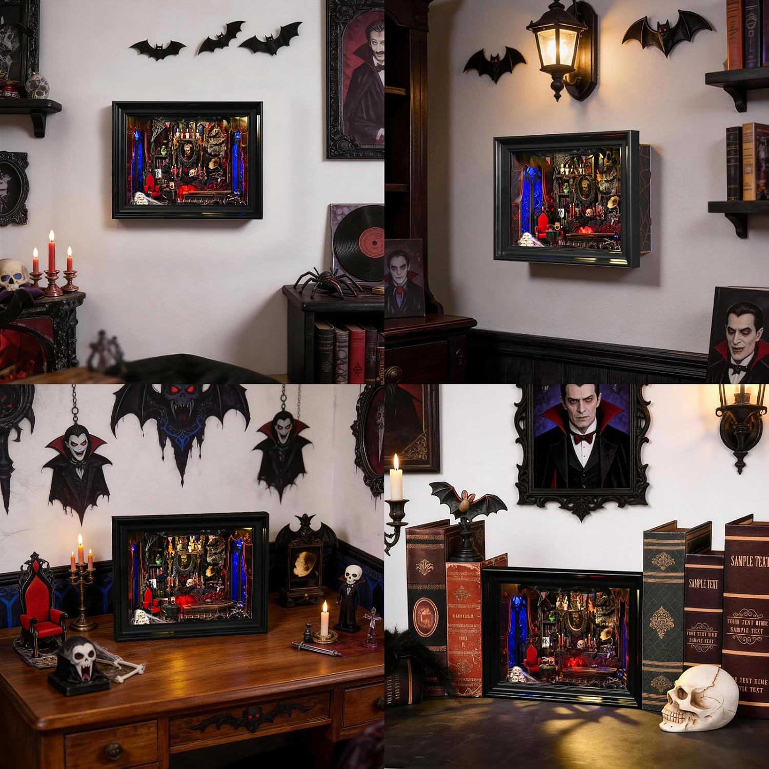 Thumbnail 5 de ETKVR Book Nook Kit: Angolo lettura gotico Dracula in cornice – una libreria che prende vita