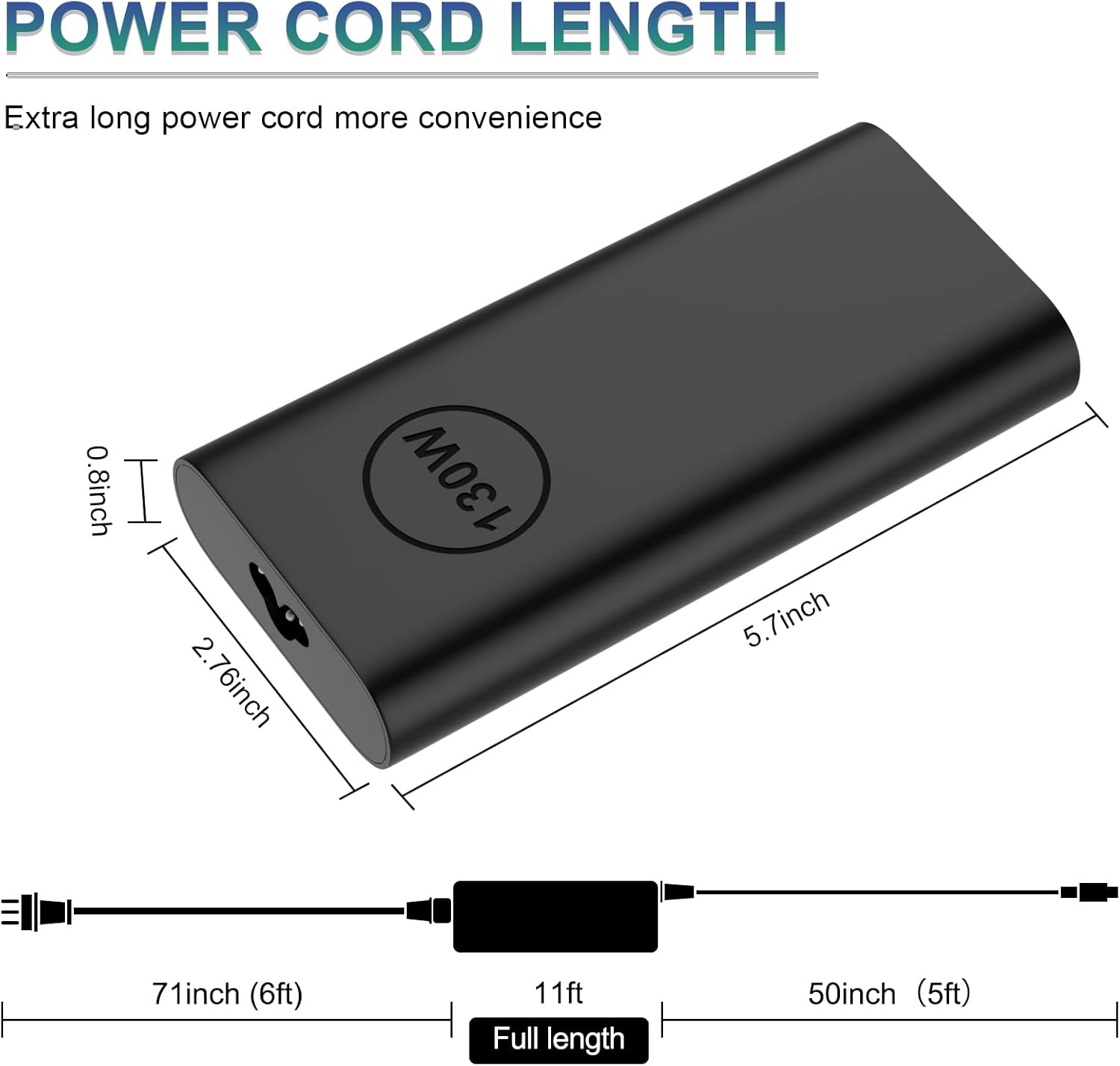 Thumbnail 2 de Replacement 130W Dell USB-C Laptop Charger (Slim) — USB-C AC Adapter for Precision, Latitude, XPS & Select Inspiron Models