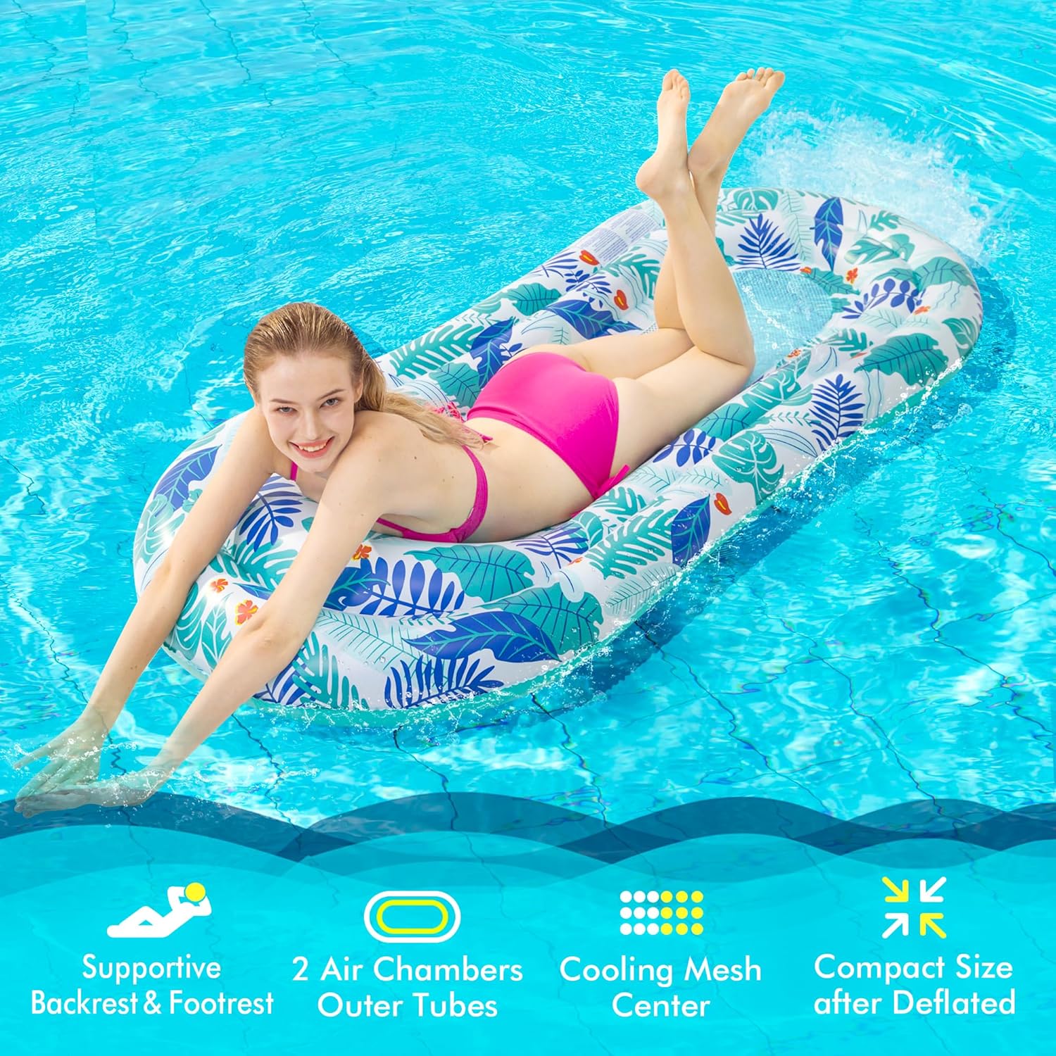 Detalle de Stonful Pool Floats Lounger, 2-Pack Inflatable Pool Floats for Adults with Headrest & Footrest (Multicolor)