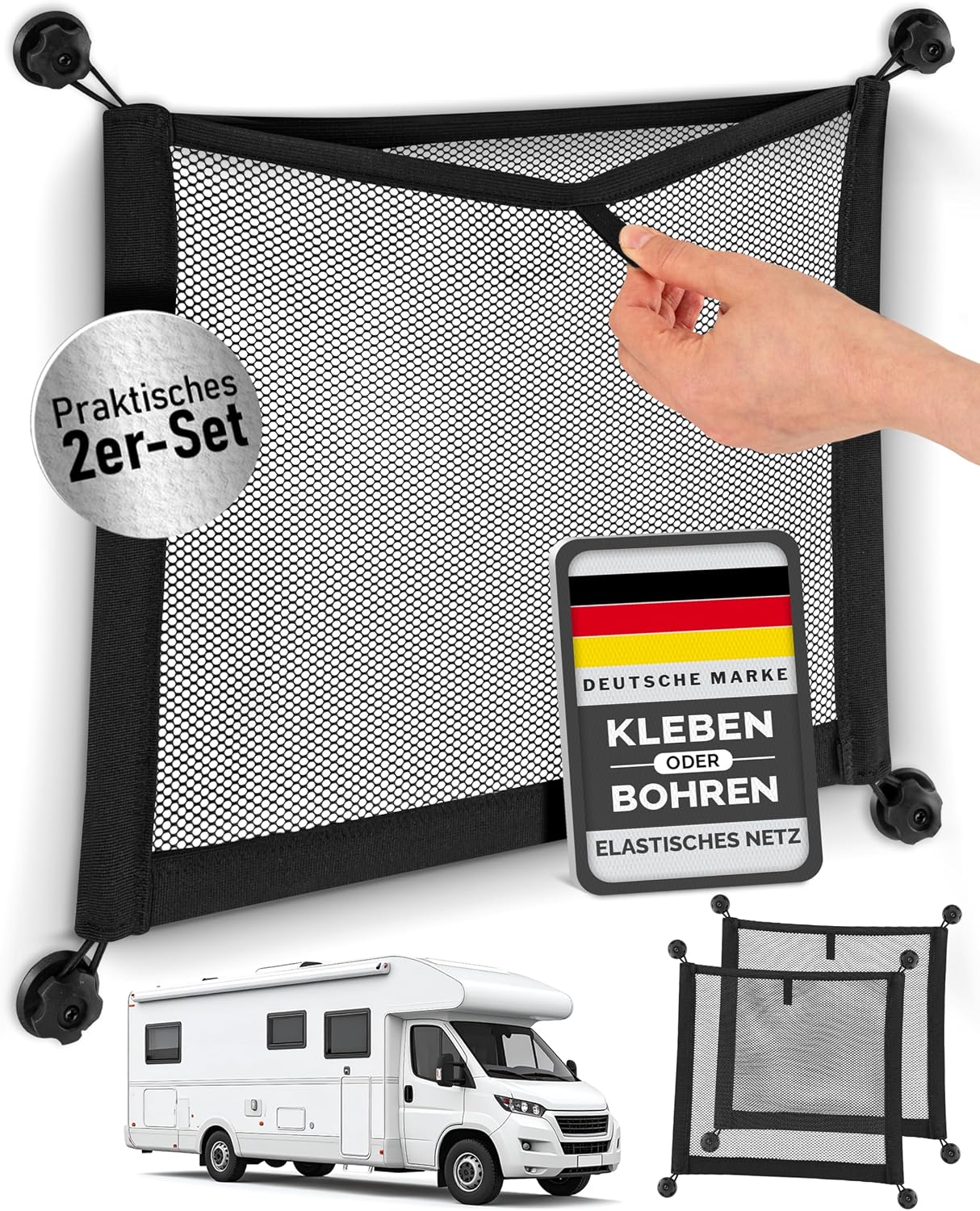 Thumbnail 5 de Vicera Filet de rangement pour bagages (set de 2) noir – organisateur pour camping-cars, vans et bateaux