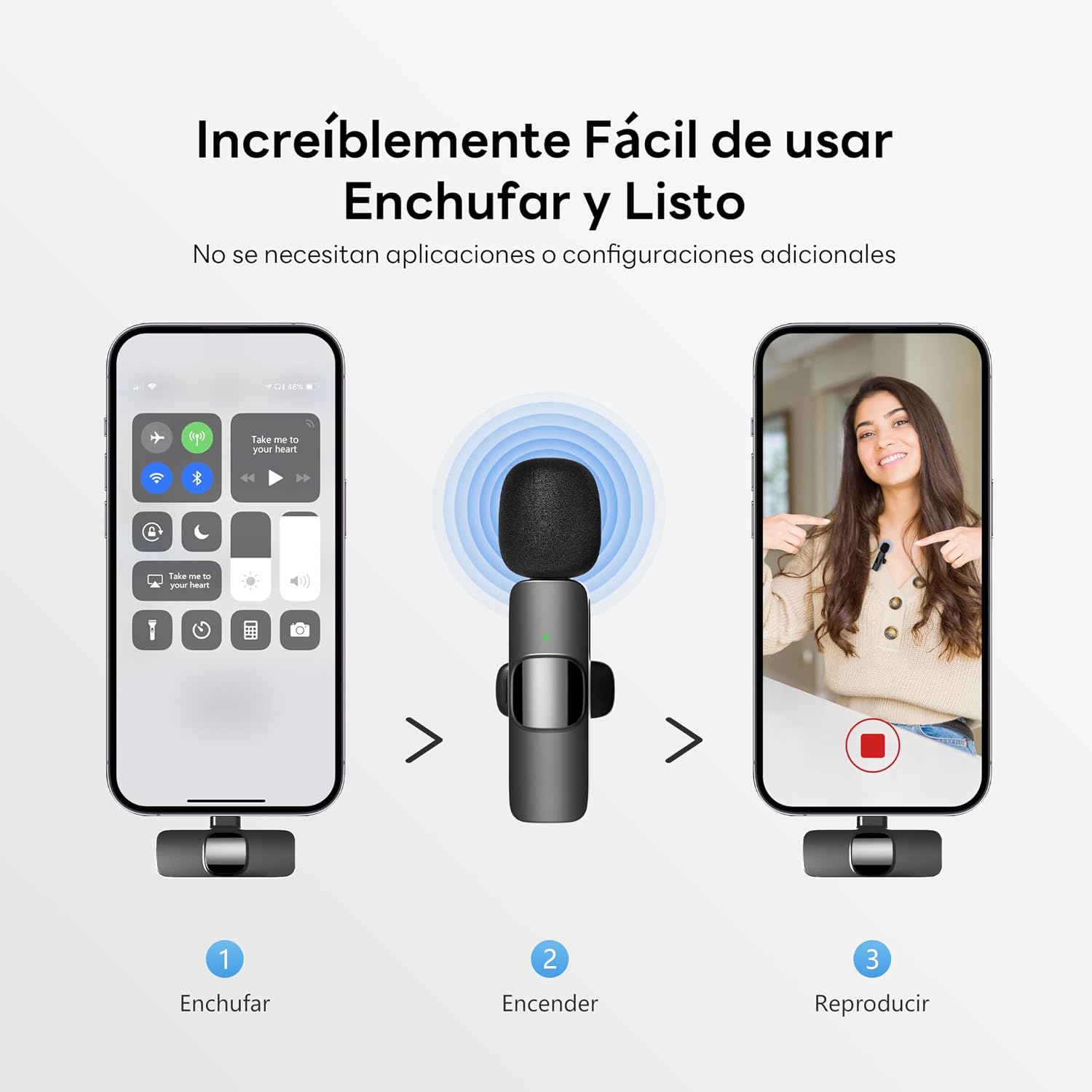 Detalle 2 de Qhot Micrófono Inalámbrico Dual para iPhone y Android con Cancelación DSP