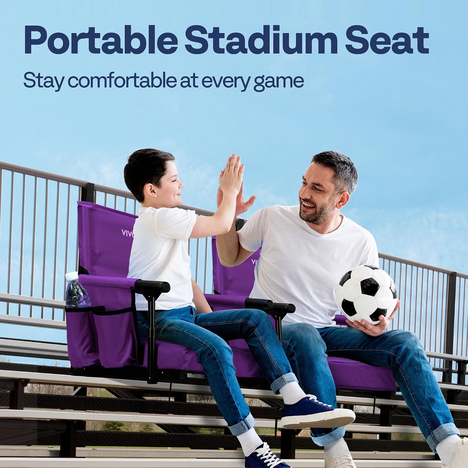 Detalle de VIVOHOME VH1430-PU Stadium Seats with Back Support, Foldable, Purple, 2-Pack