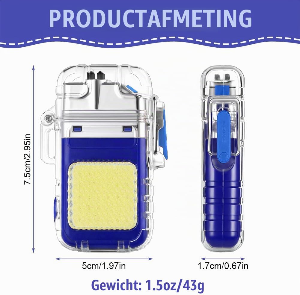 Detalle 2 de Vicloon lichtboogaansteker met USB-C, zaklamp en noodfluitje, blauw