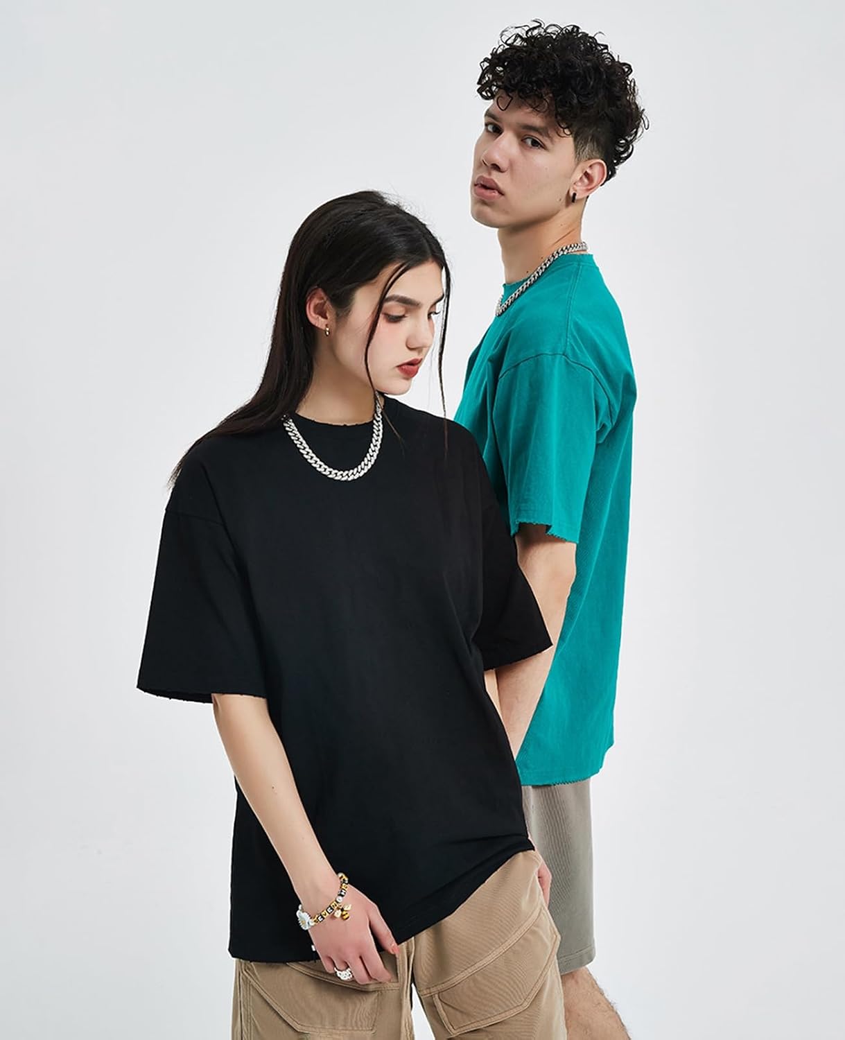 Detalle de SnowElve Men's Oversized Heavyweight Crewneck T-Shirt