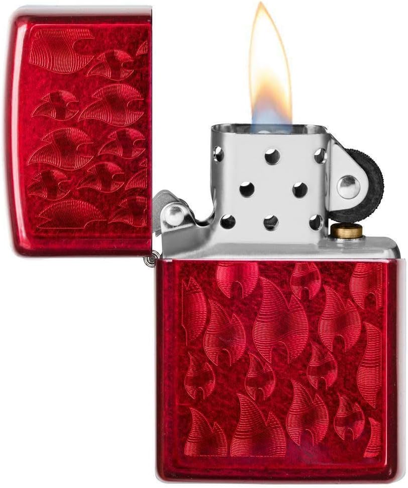 Detalle de Zippo zapalniczka sztormowa z motywem płomieni, czerwona Candy Apple Red