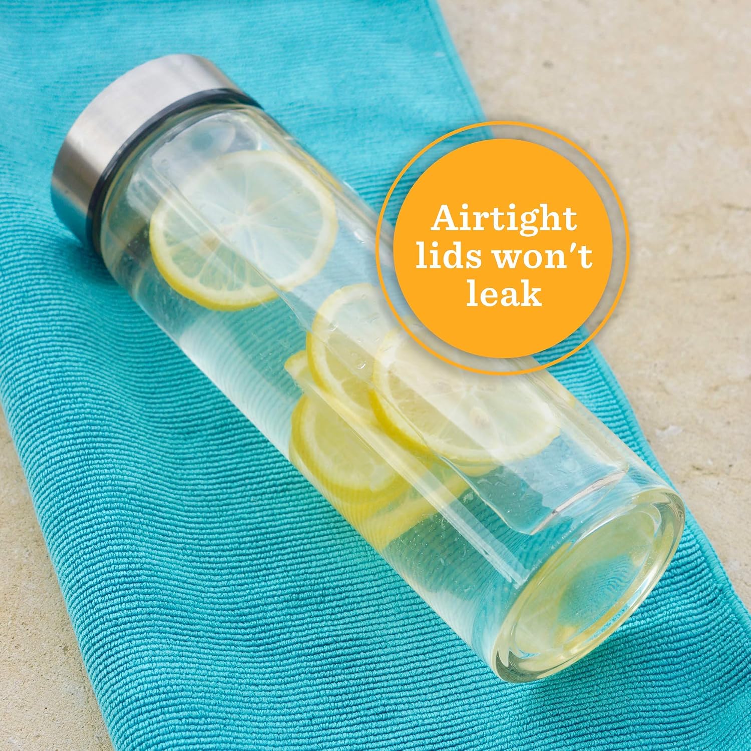 Detalle 2 de All About Juicing Juice Bottles (4-Pack) Wide-Mouth Borosilicate Glass Bottles with Leakproof Lids, 16oz