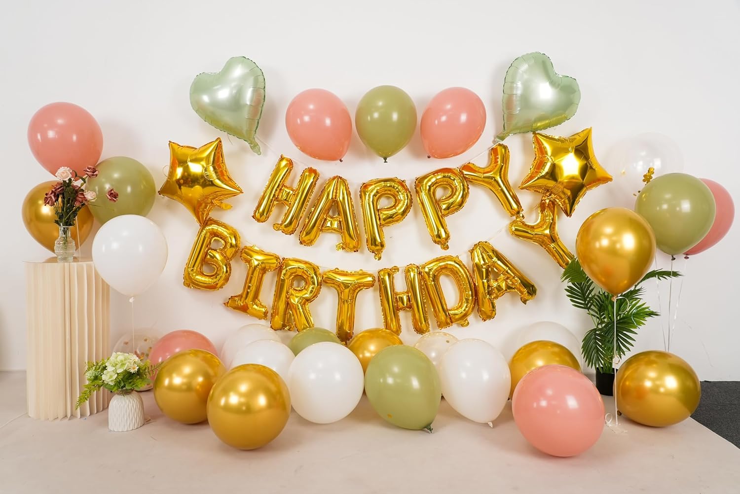 Detalle de Sage Green and Dusty Pink Birthday Decorations Set