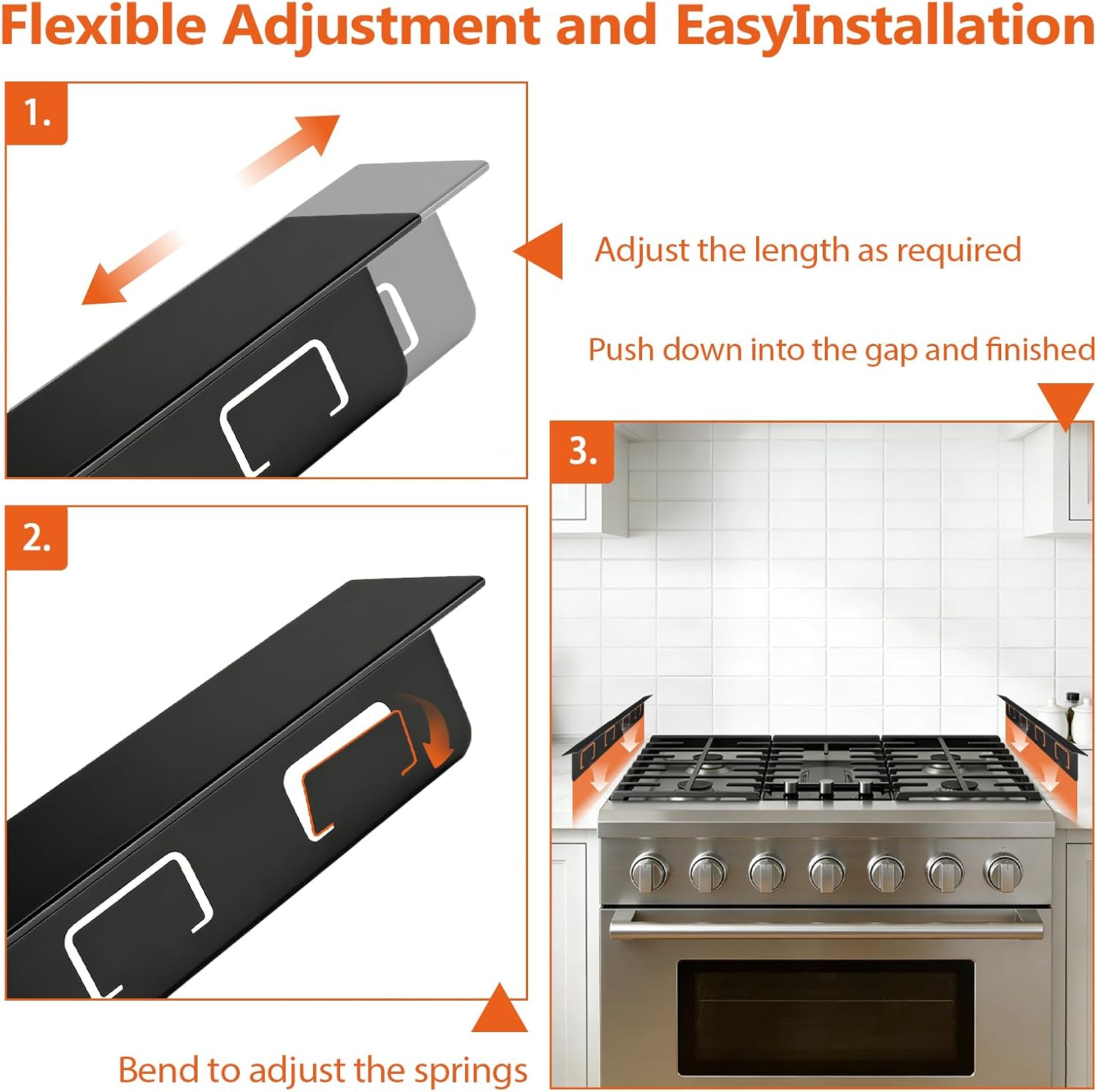 Detalle de DVYY T design stove gap covers, adjustable stainless steel 2-pack, 13.8–27.5 in.