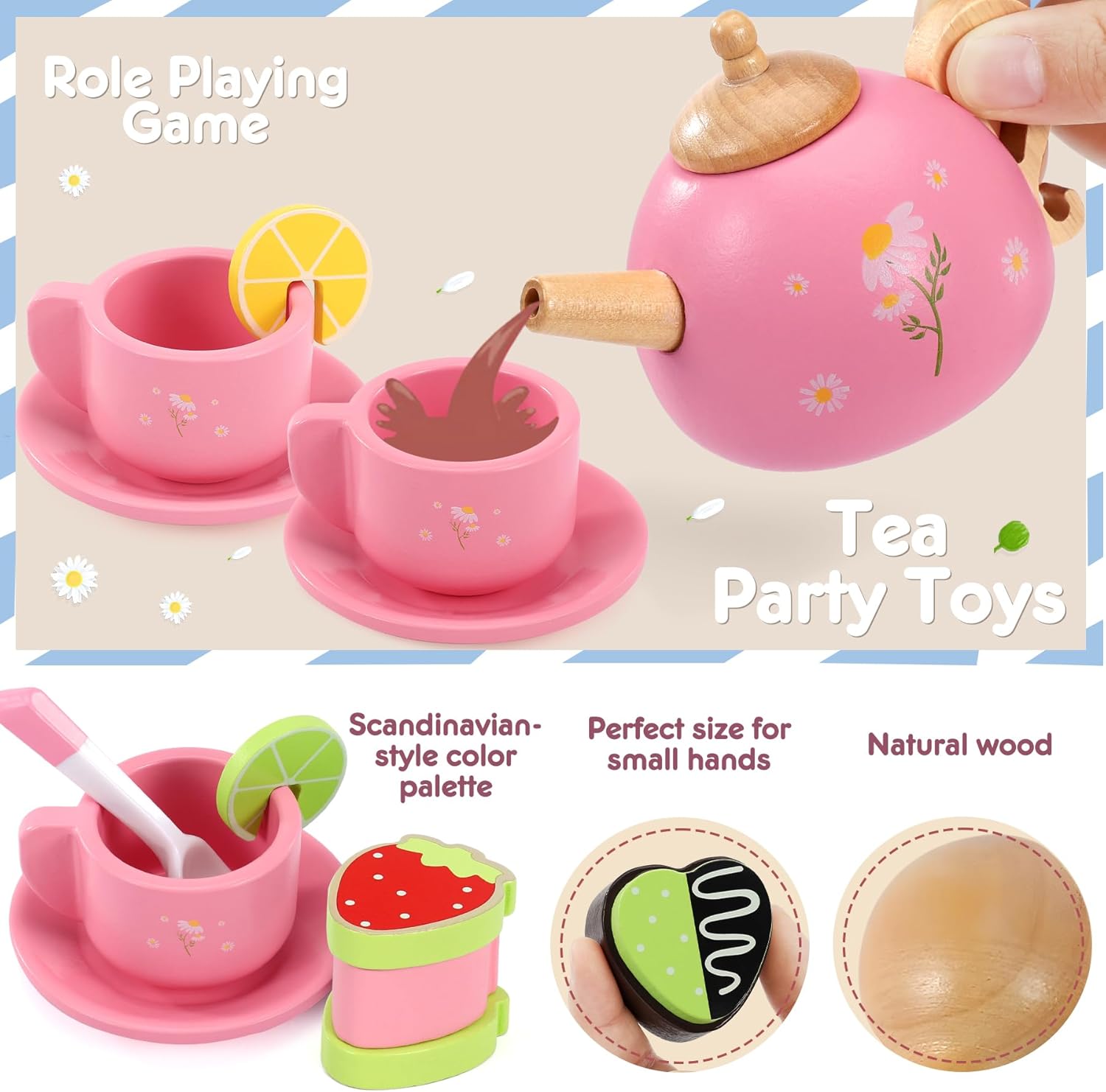 Detalle de Seagoal Wooden Tea Set for Toddlers 🍽